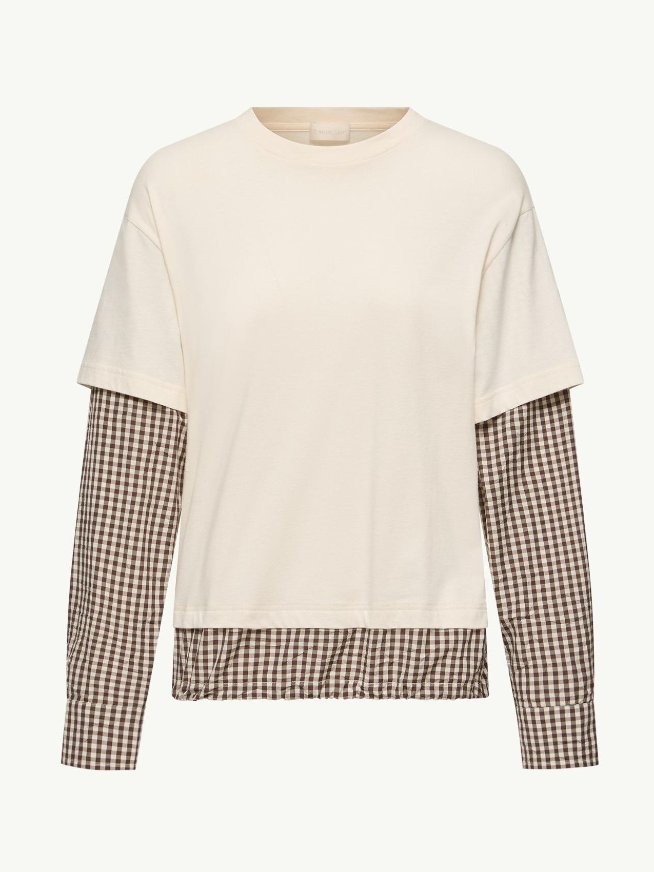 Layered-Effect Vichy Cotton Blend T-Shirt Size: Xs