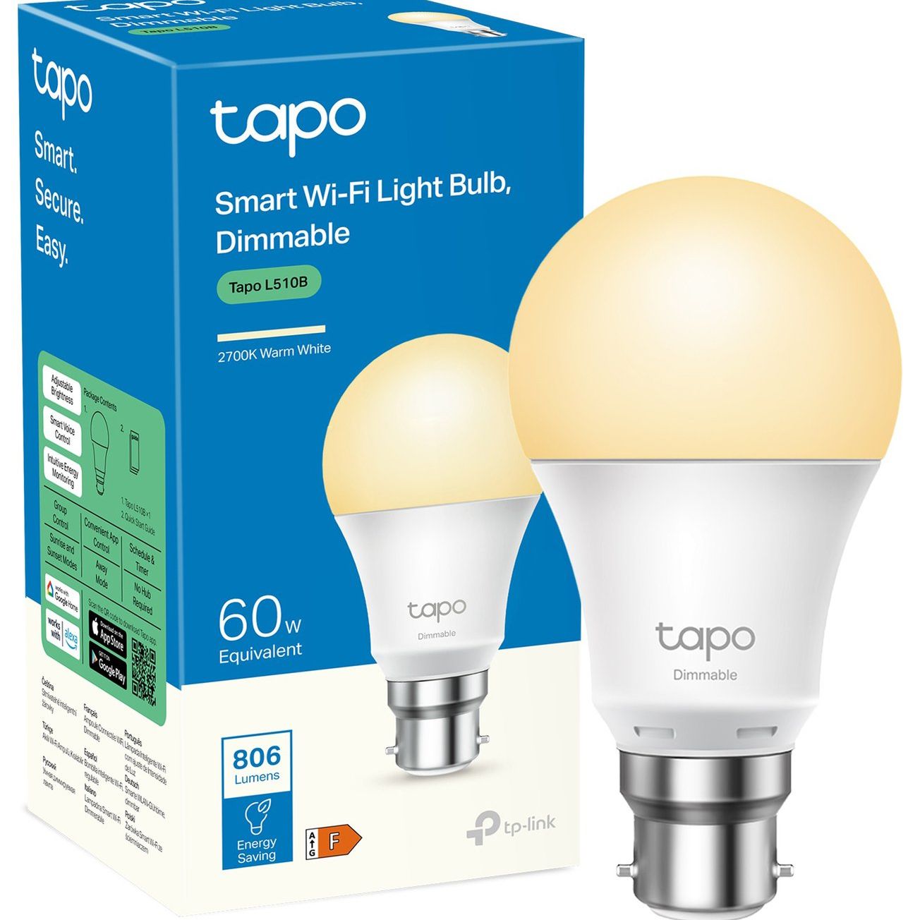 Tapo L510b Dimmable Smart Wi-Fi Led White Light Bulb- B22
