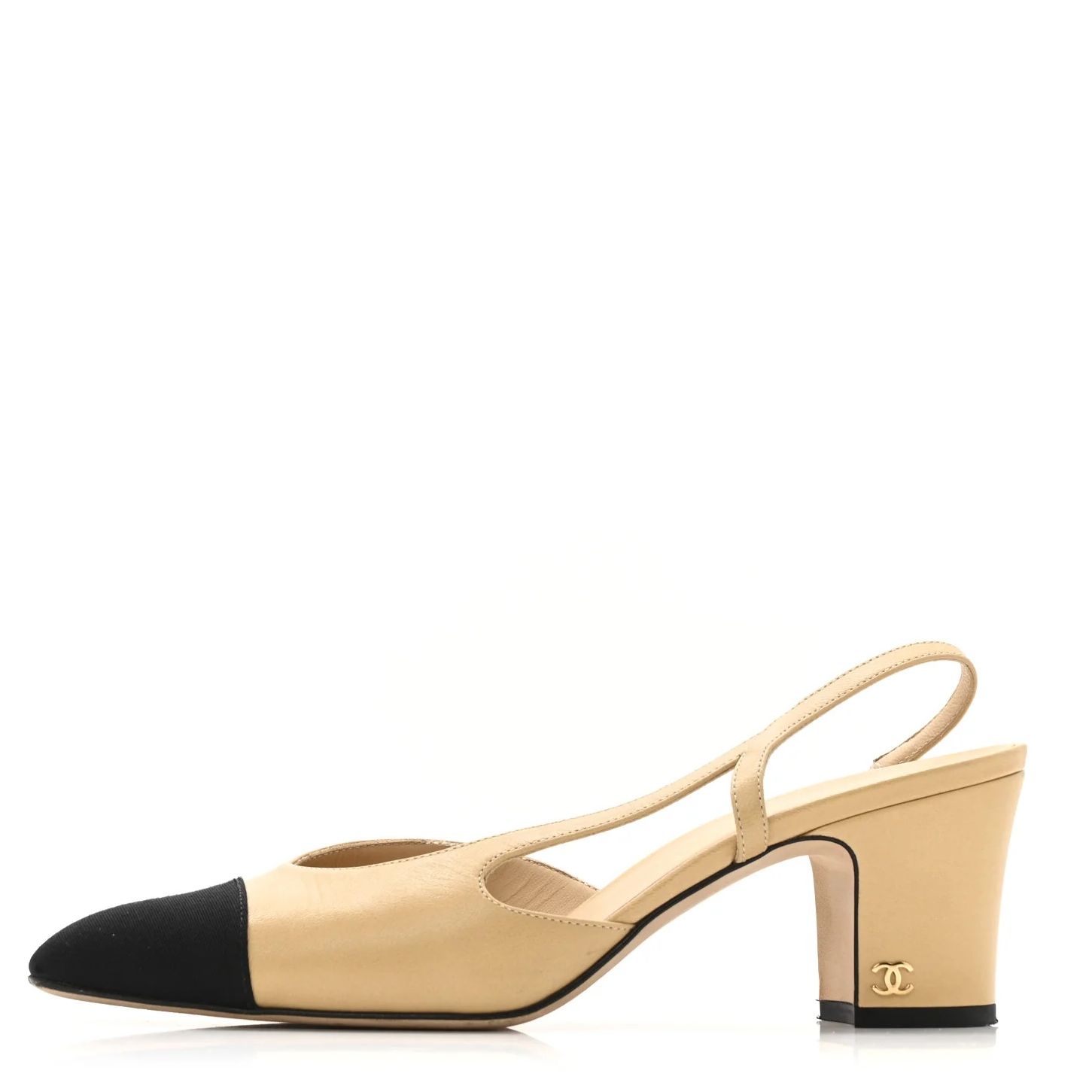 Chanel Goatskin Grosgrain Cap Toe CC Slingback Pumps