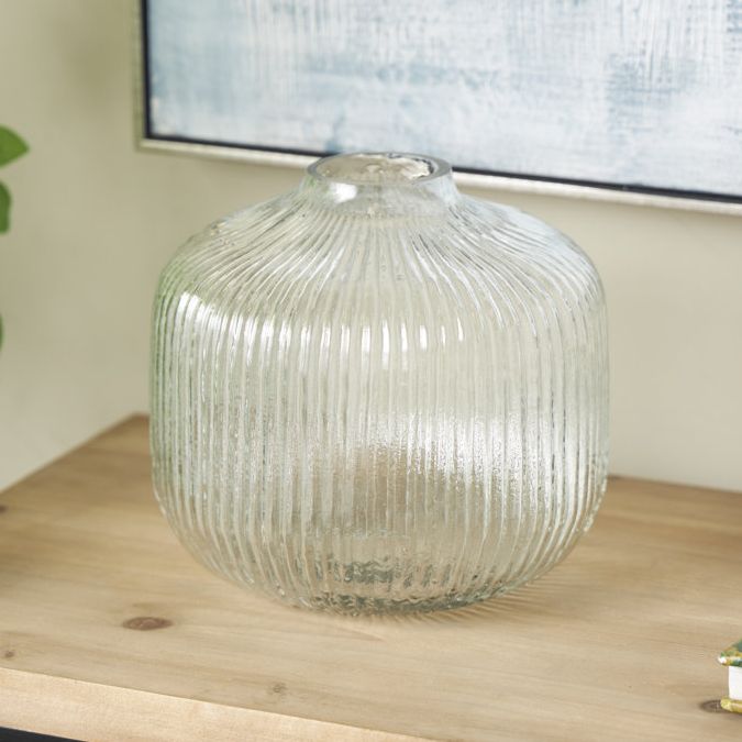 Birch Lane&amp;trade; Perry Glass Short Round Ribbed Vase &amp;amp; Reviews | Wayfair