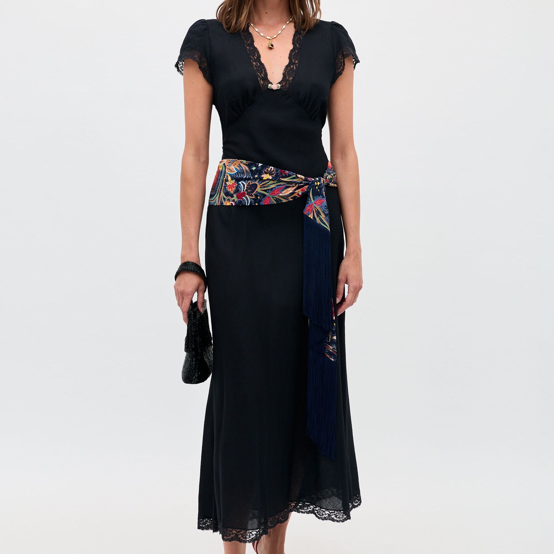 Clarice Linen Midi Dress in Black