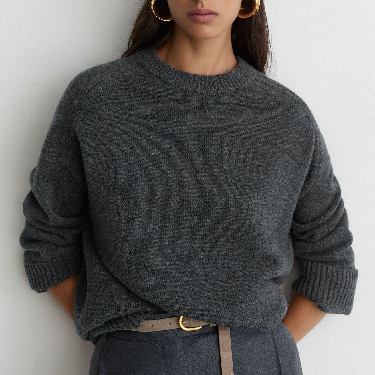 Wool-Cashmere Crew-Neck Raglan Jumper in Charcoal Grey - Size Xs