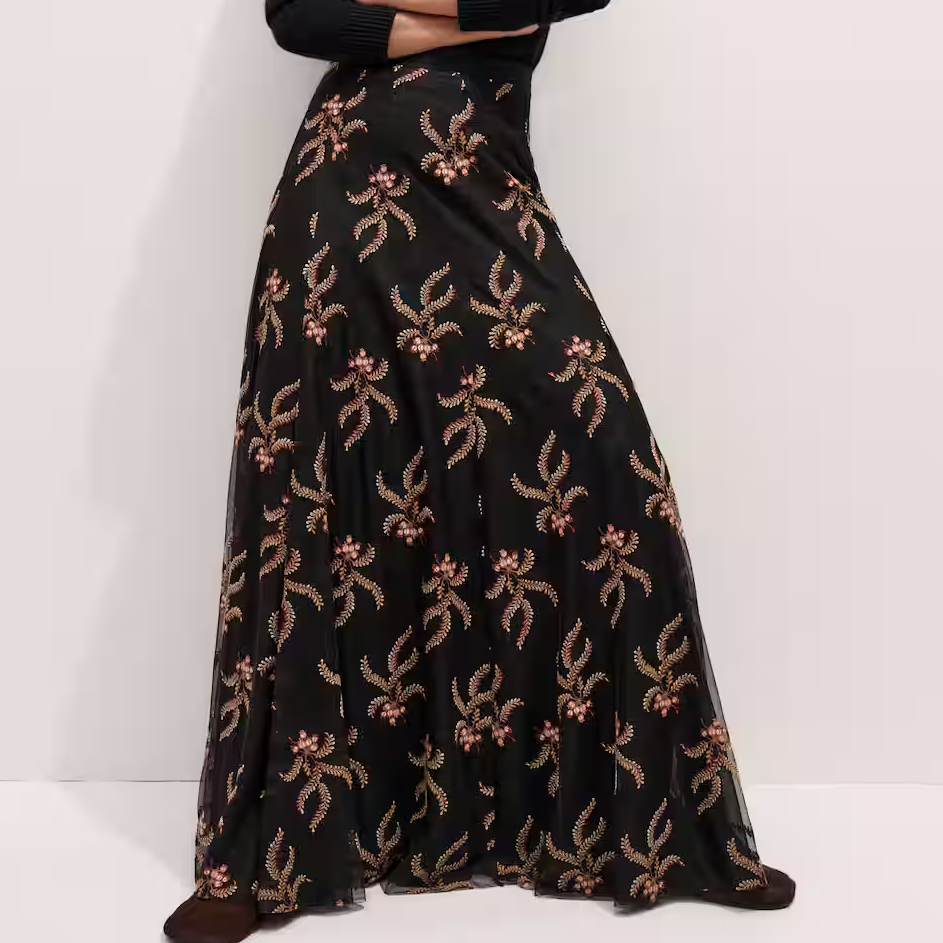 ME+EM Cat Deeley's black floral maxi skirt