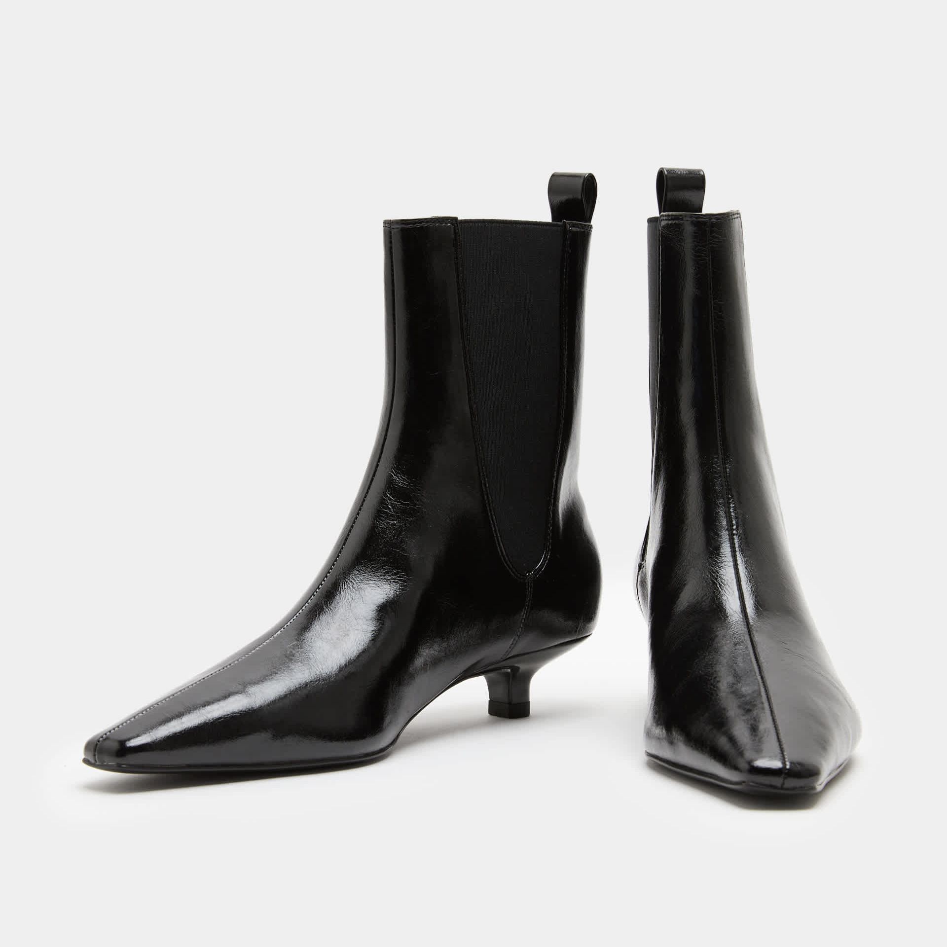 Patent Chelsea Kitten Heel Pointed Ankle Boots