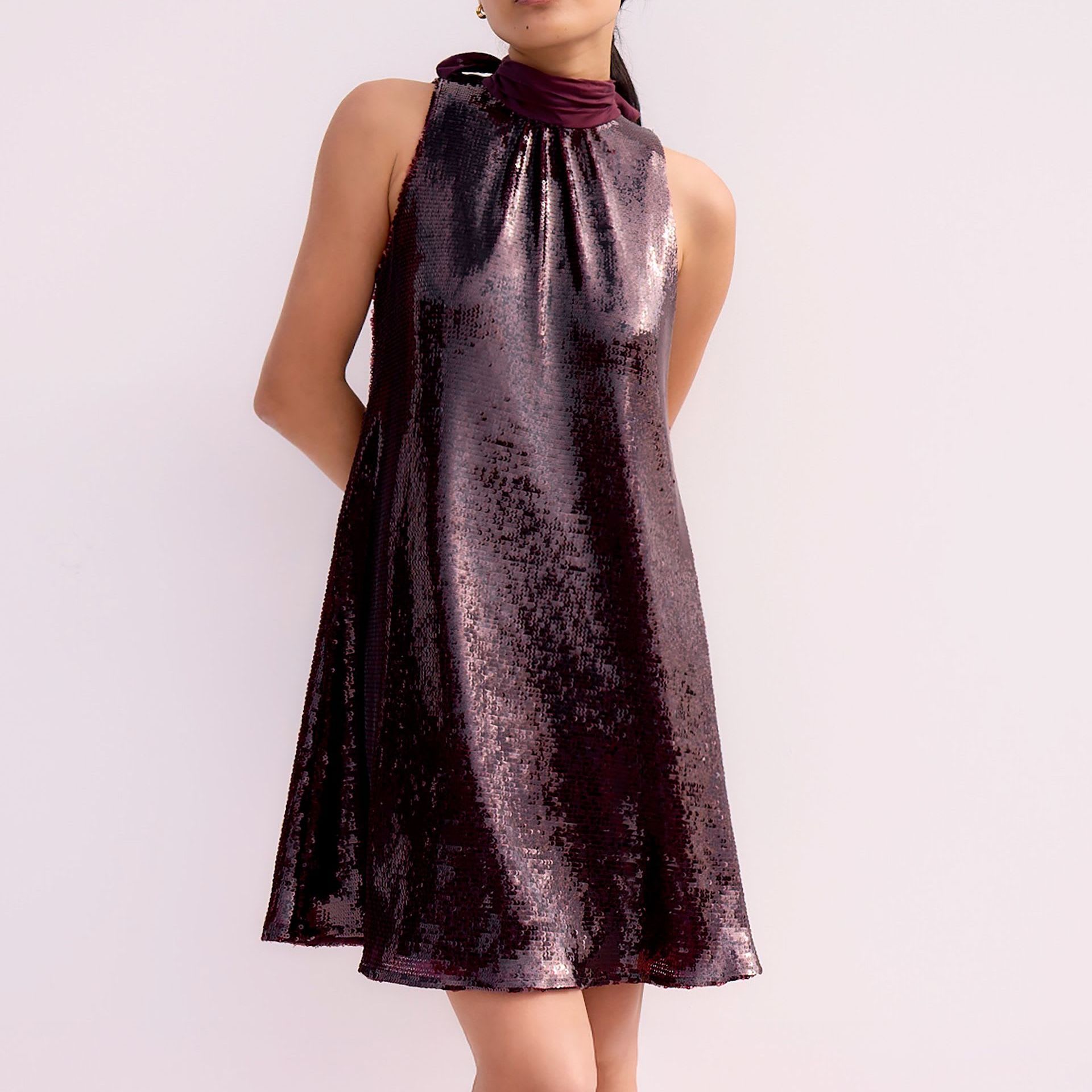 Sequin Halter Neck Mini Trapeze Dress