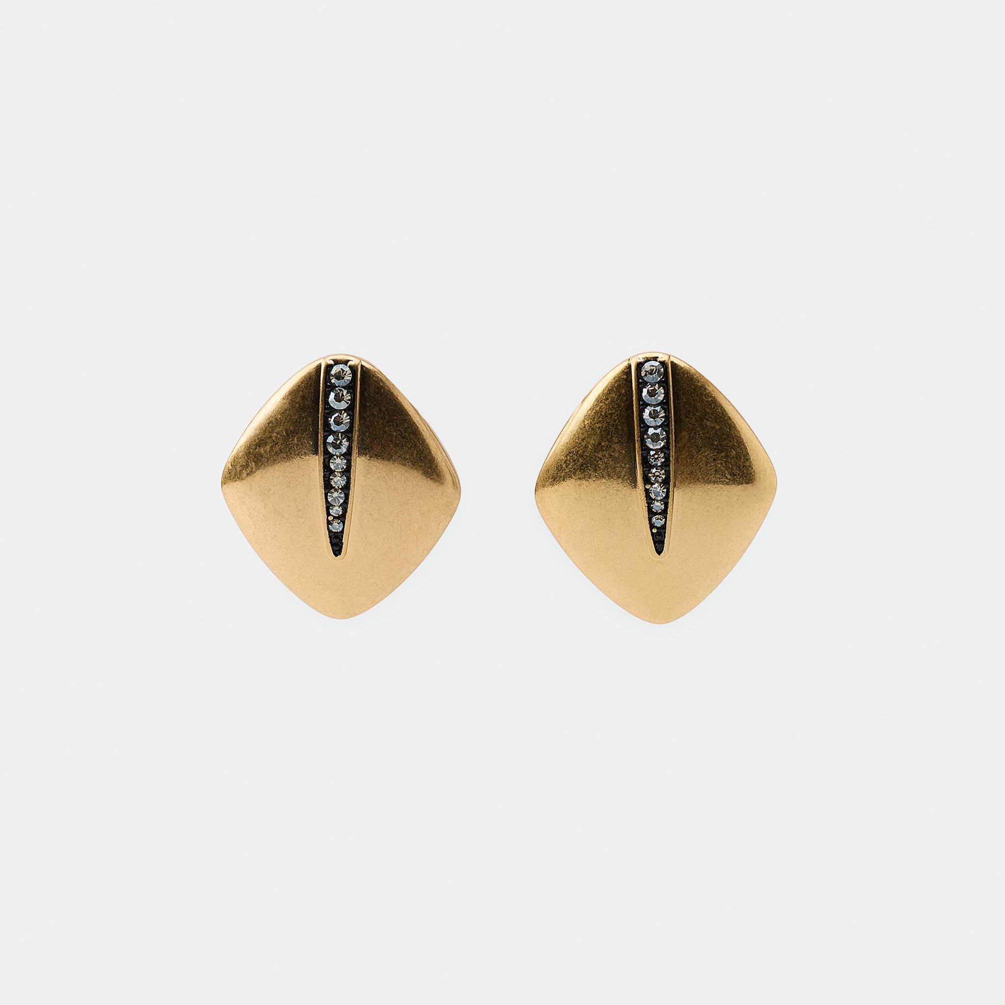 Rhinestone Diamond Stud Earrings - Golden - M