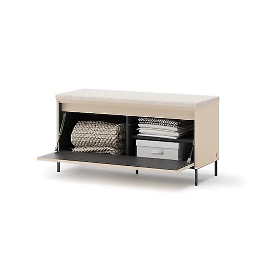 B&amp;amp;Q, Trend 05 Hallway Bench 101cm - Beige &amp;amp; Black with LED Lighting and Pull-Down Door Storage