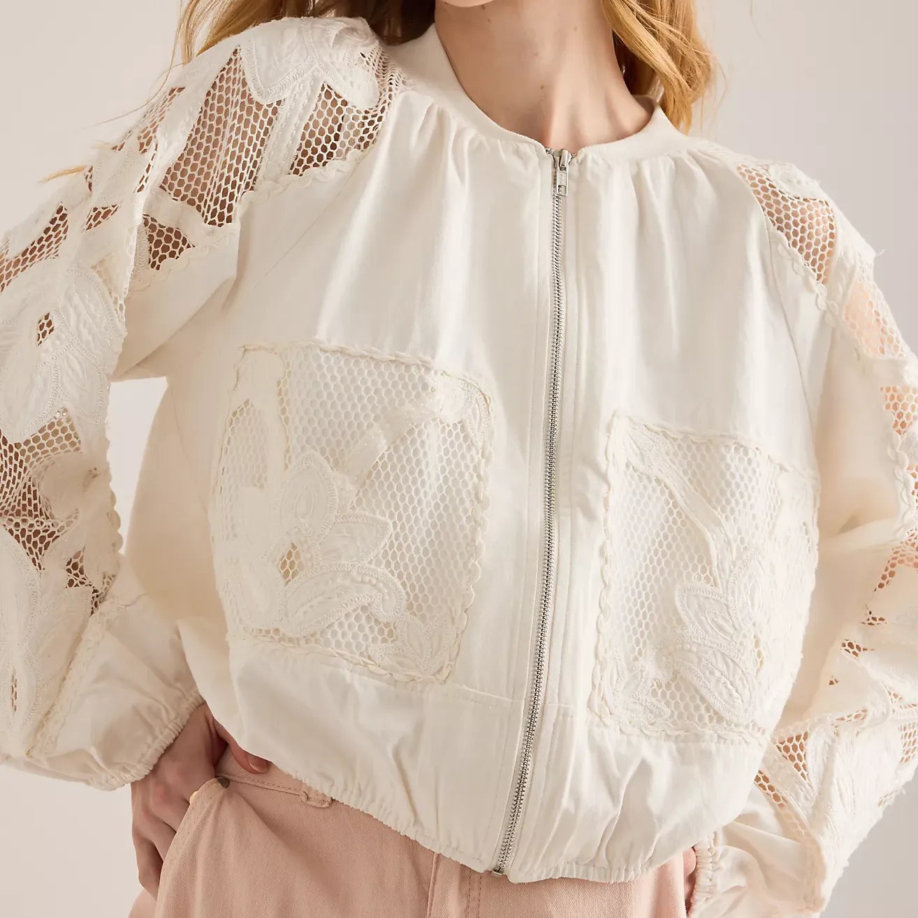 By Anthropologie Floral Embroidered Bomber Jacket