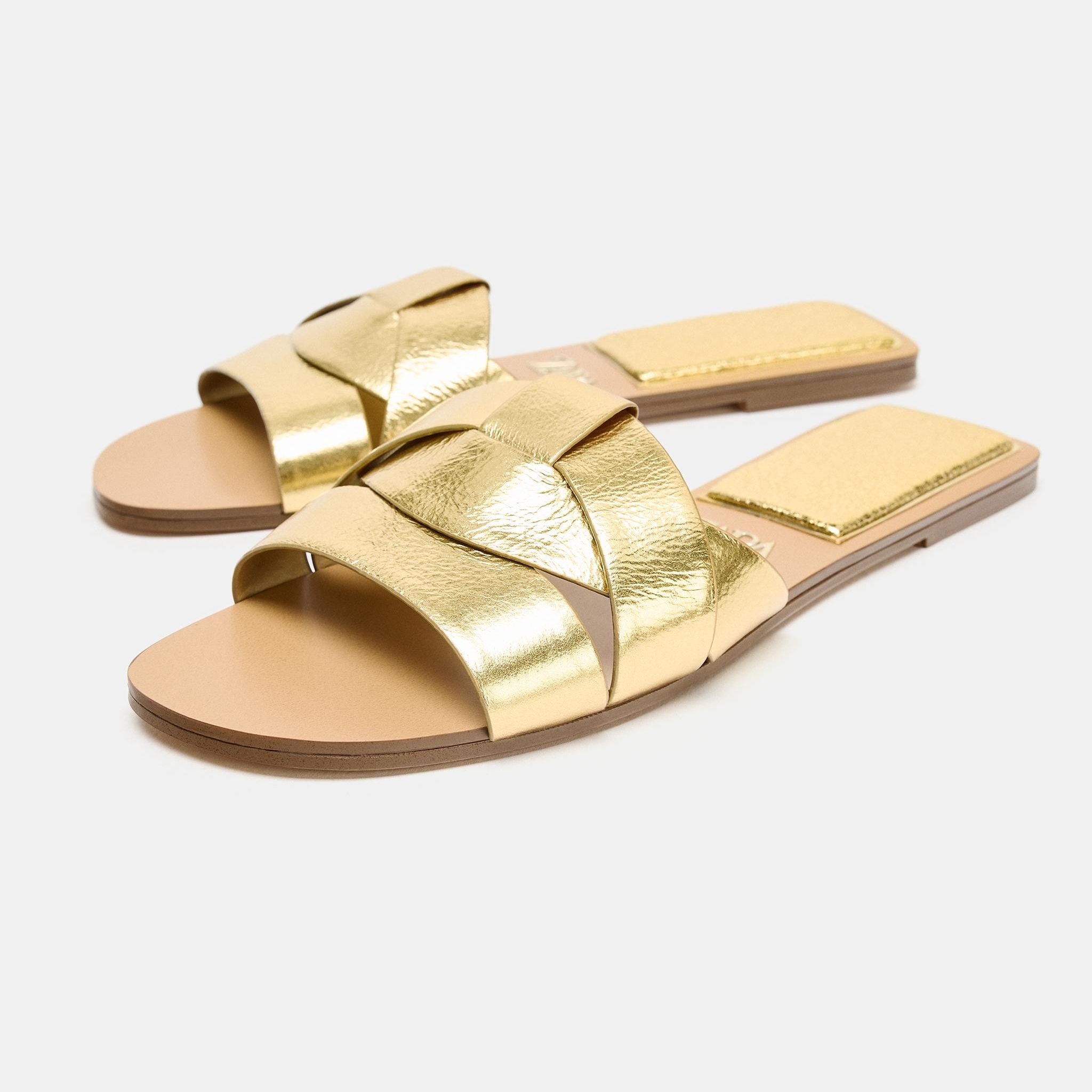 Flat Leather Slide Sandals