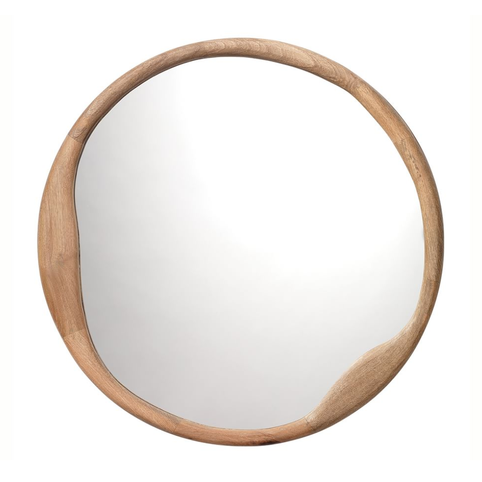 round mirror with wooden border