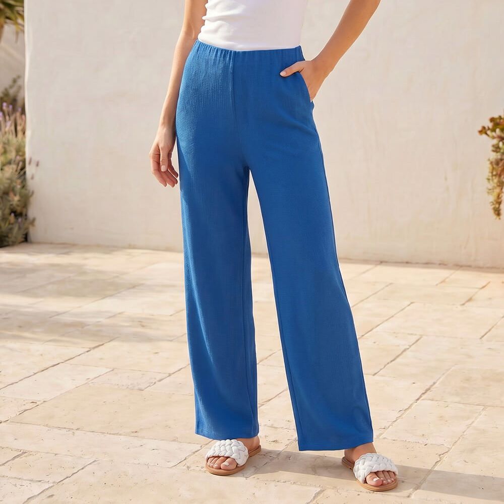 Petite Wide Leg Textured Trouser