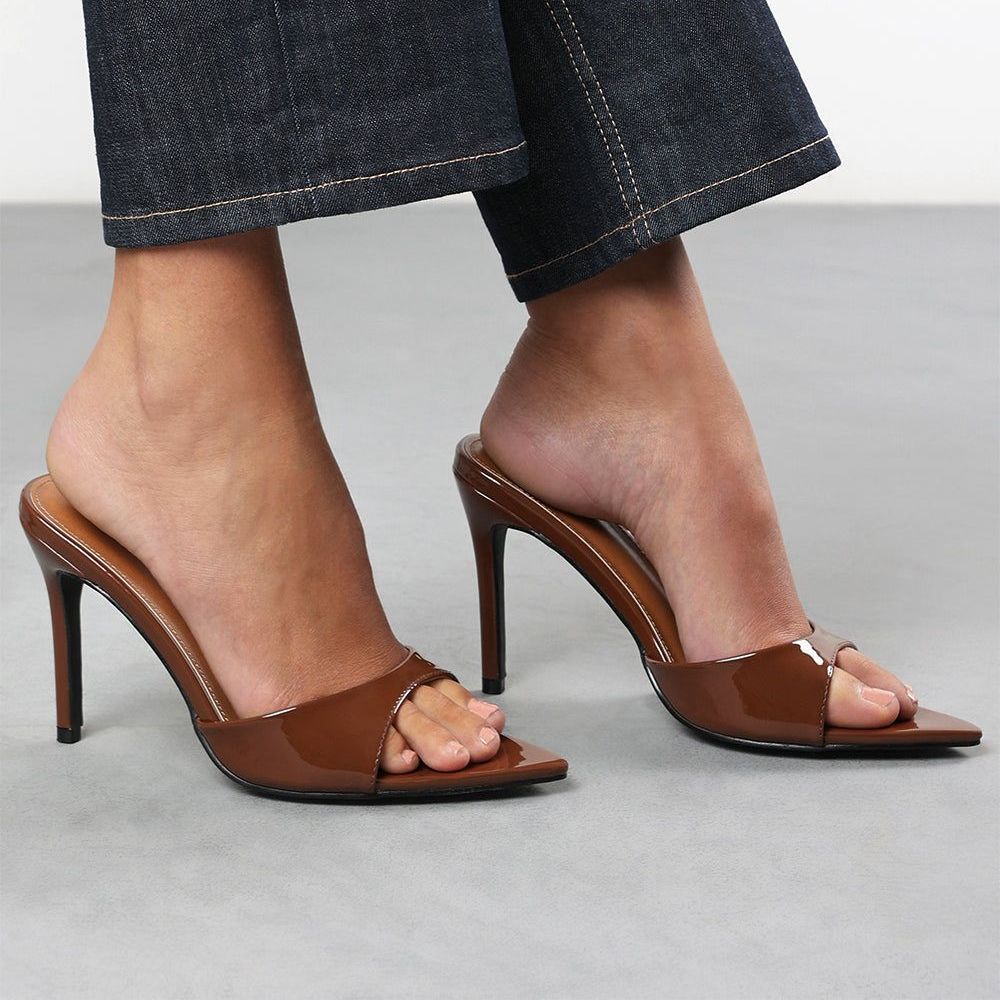 'tasha' Suede Open Toe Stiletto Mules