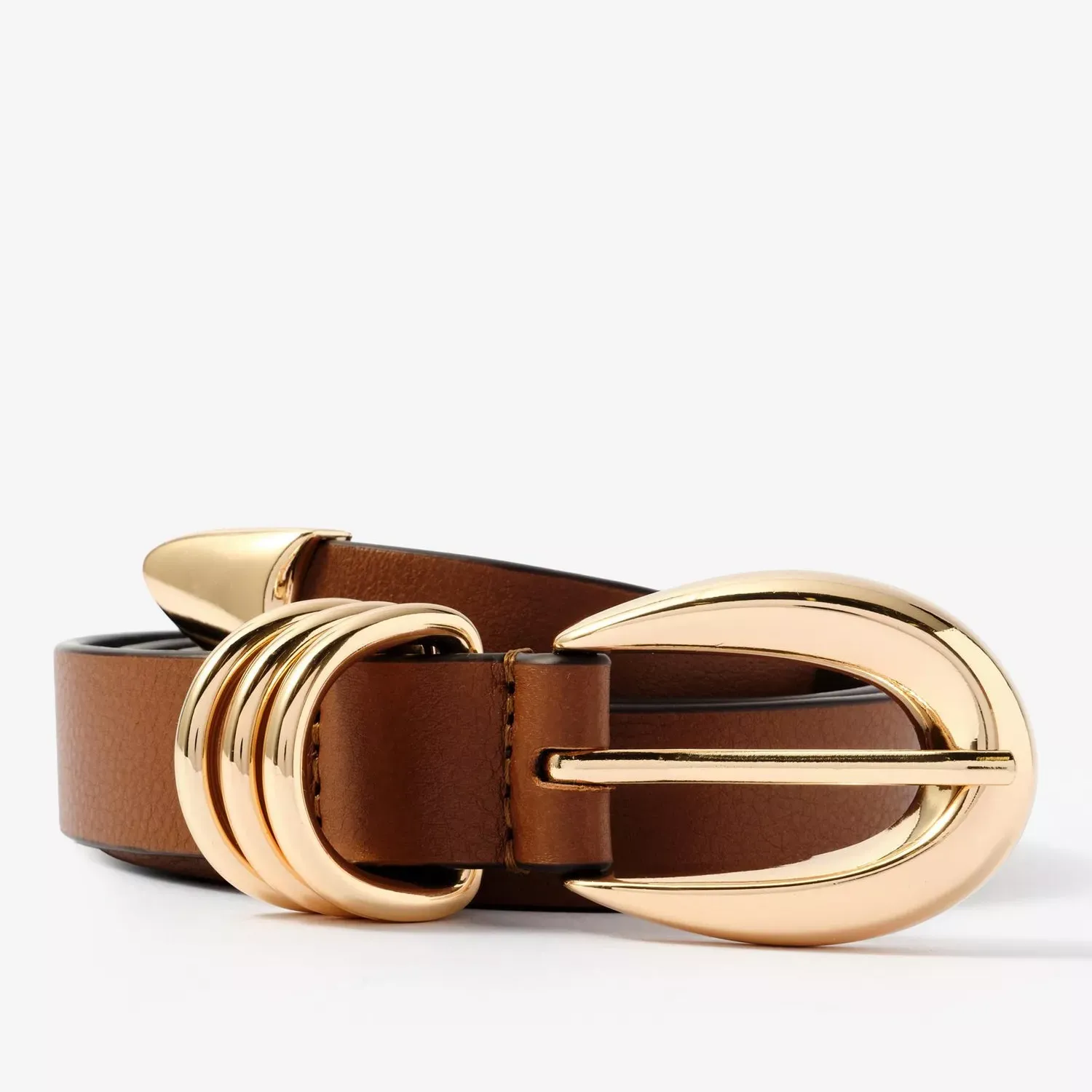 Mint Velvet Classic Buckle Pure Leather Belt, Tan