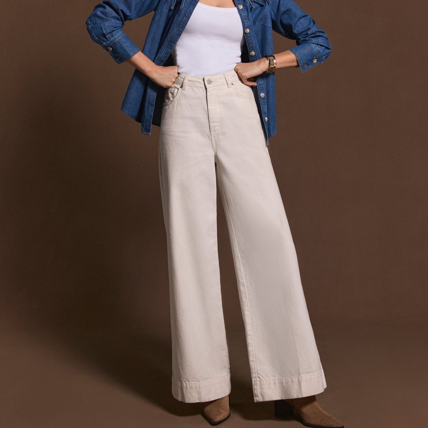 Cream Wide Leg Jeans
