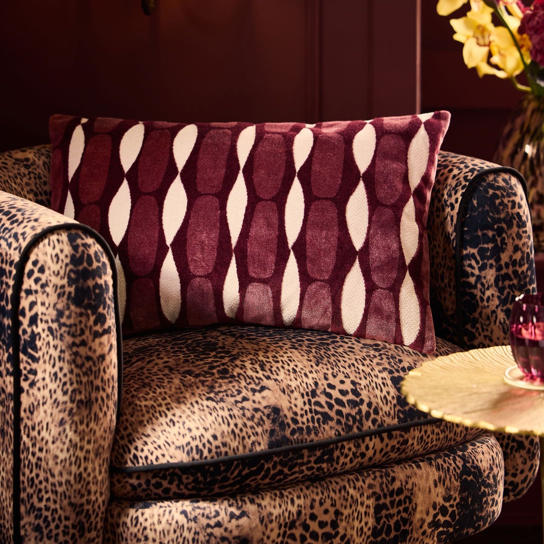 Burgundy Red 40 X 59cm Cut Velvet Geo Cushion