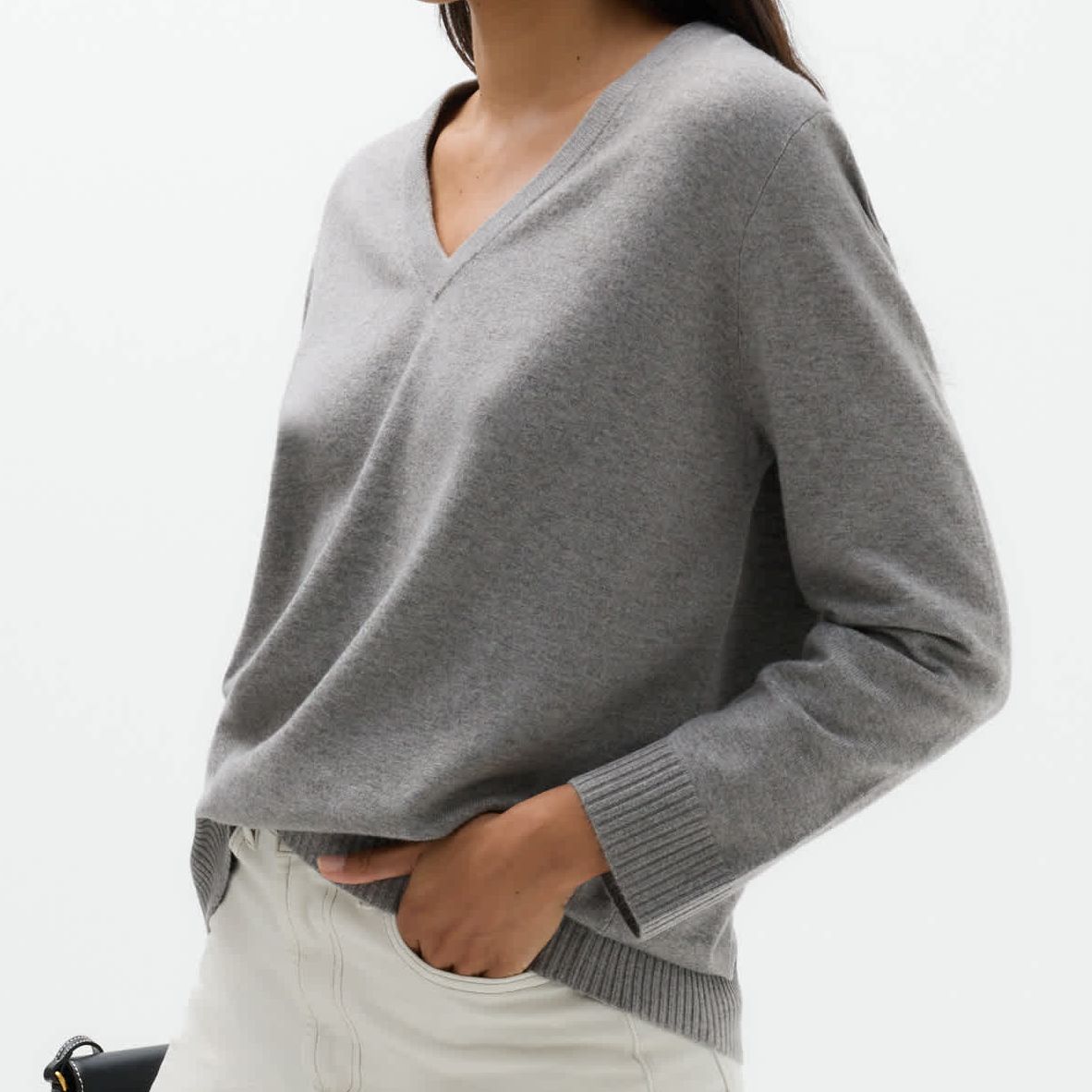 Air-Yarn V-Neck Oversized Longline Jumper