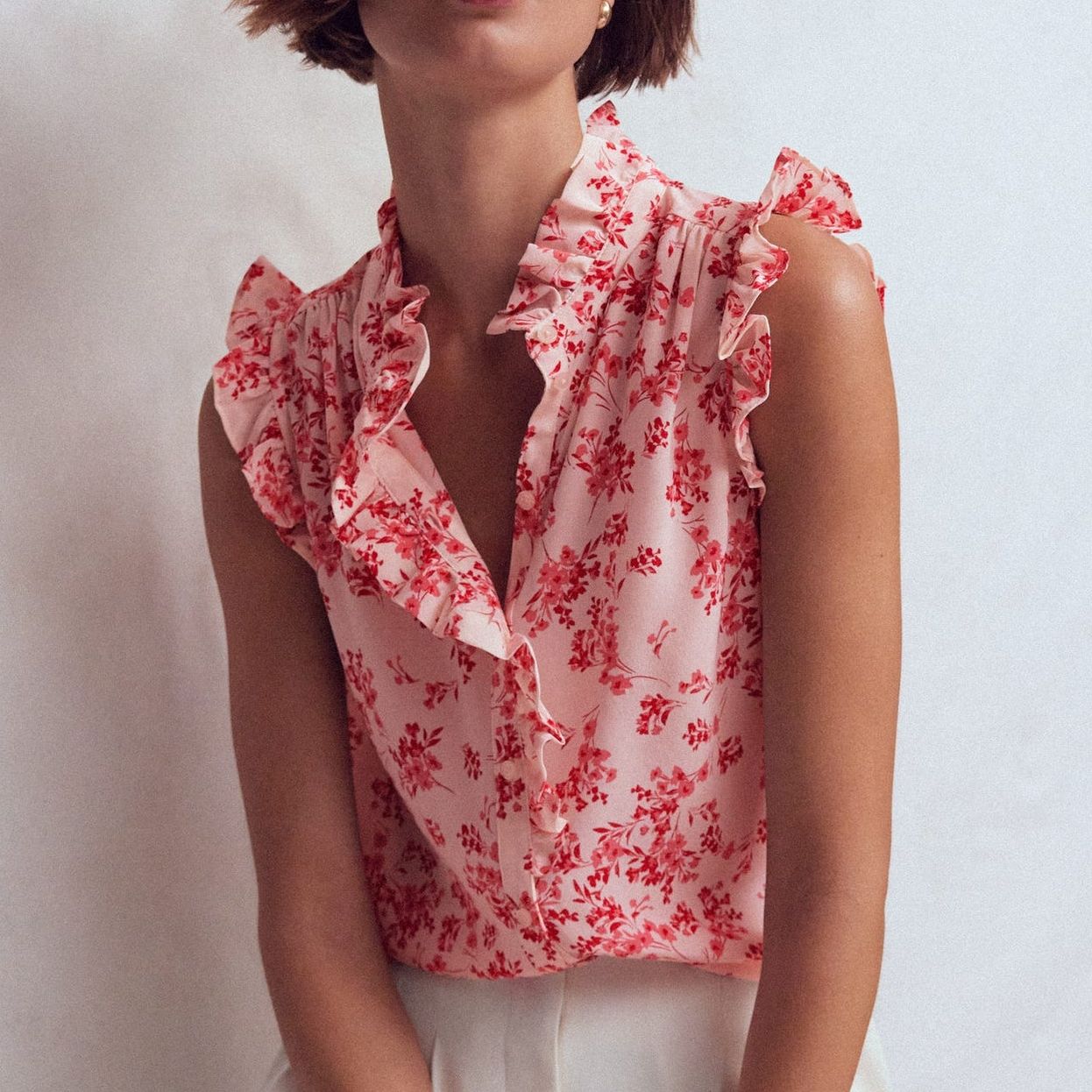 Isabel Sleeveless Silk Top-Pink, Bloom Scatter Mono
