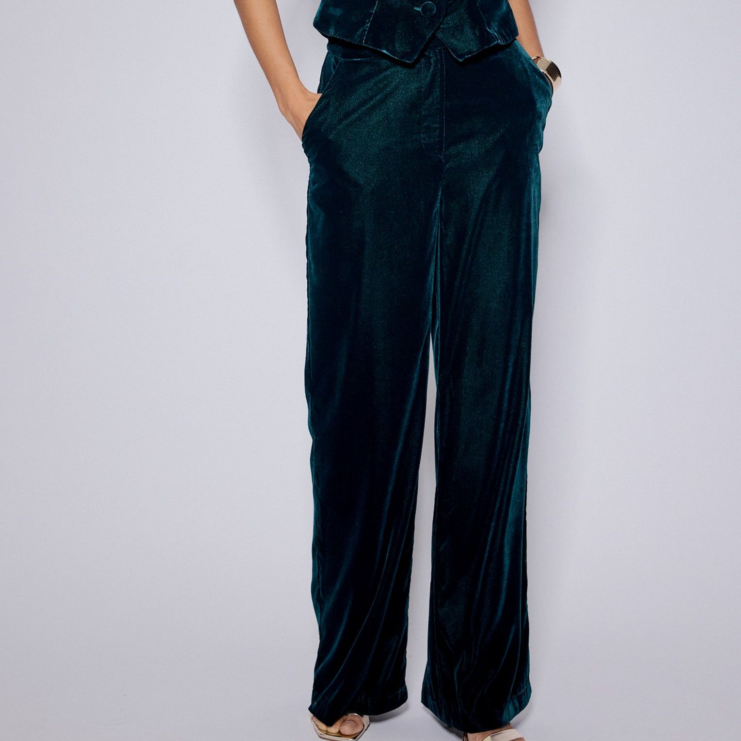 Green Velvet Straight Leg Trousers