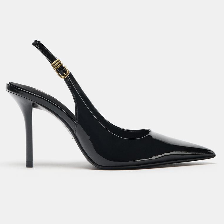Zara, black patent slingback heels