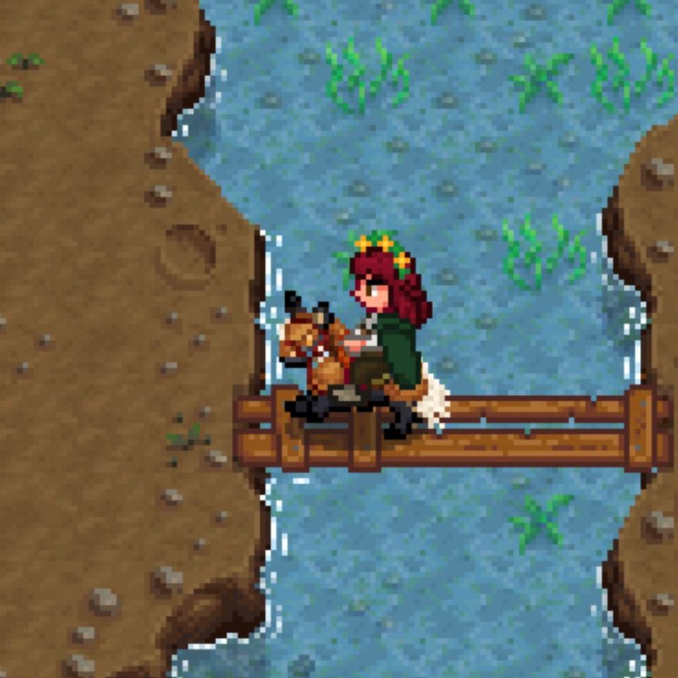 Stardew Valley horse running across a bridge