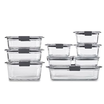 Rubbermaid Brilliance Glass Food Storage Containers, Assorted Sizes, Set of 9, Bpa-Free, Leak-Proof, Clear