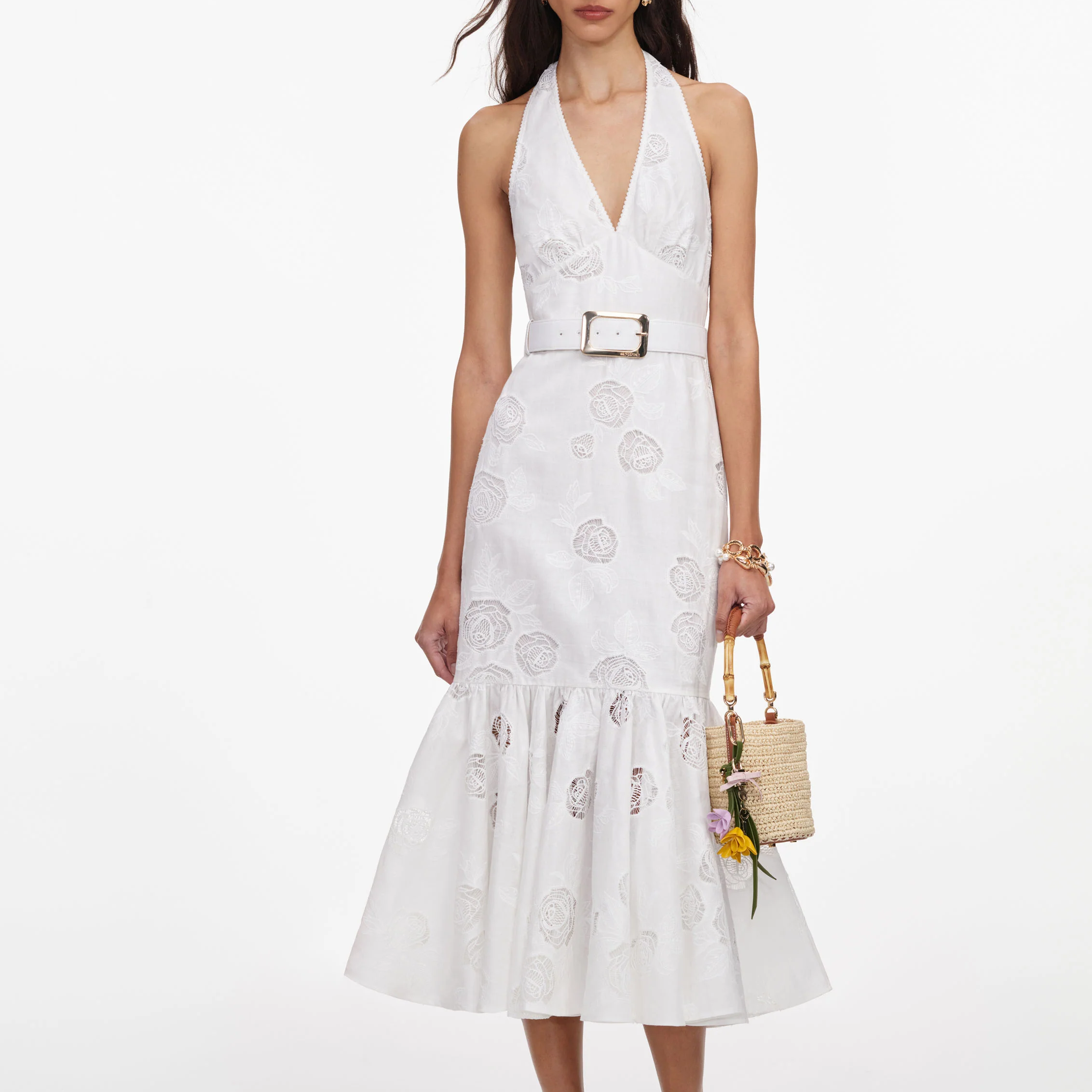 Self Portrait, White Halterneck Midi Dress