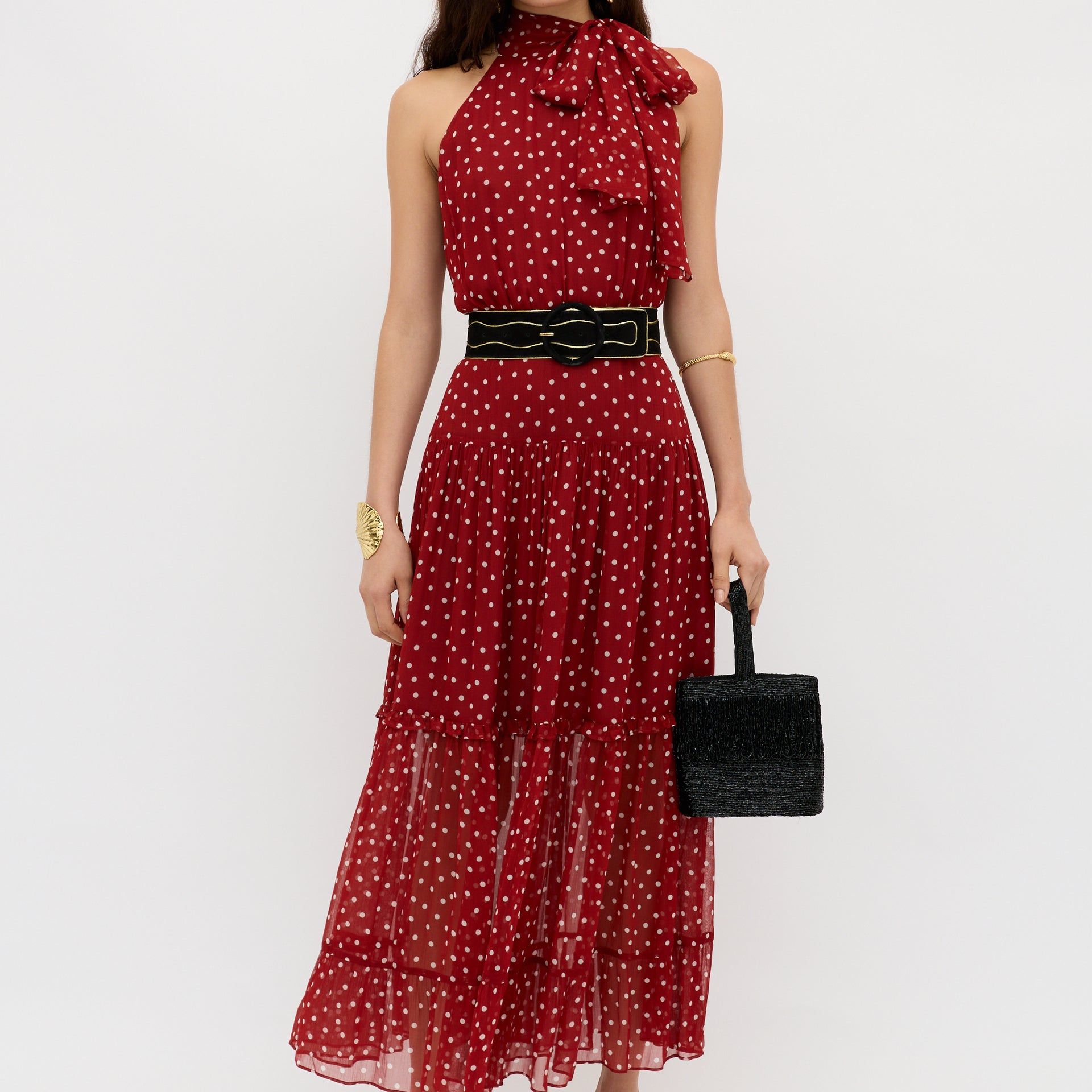 Abi Chiffon Midi Dress in Layla Dot Red