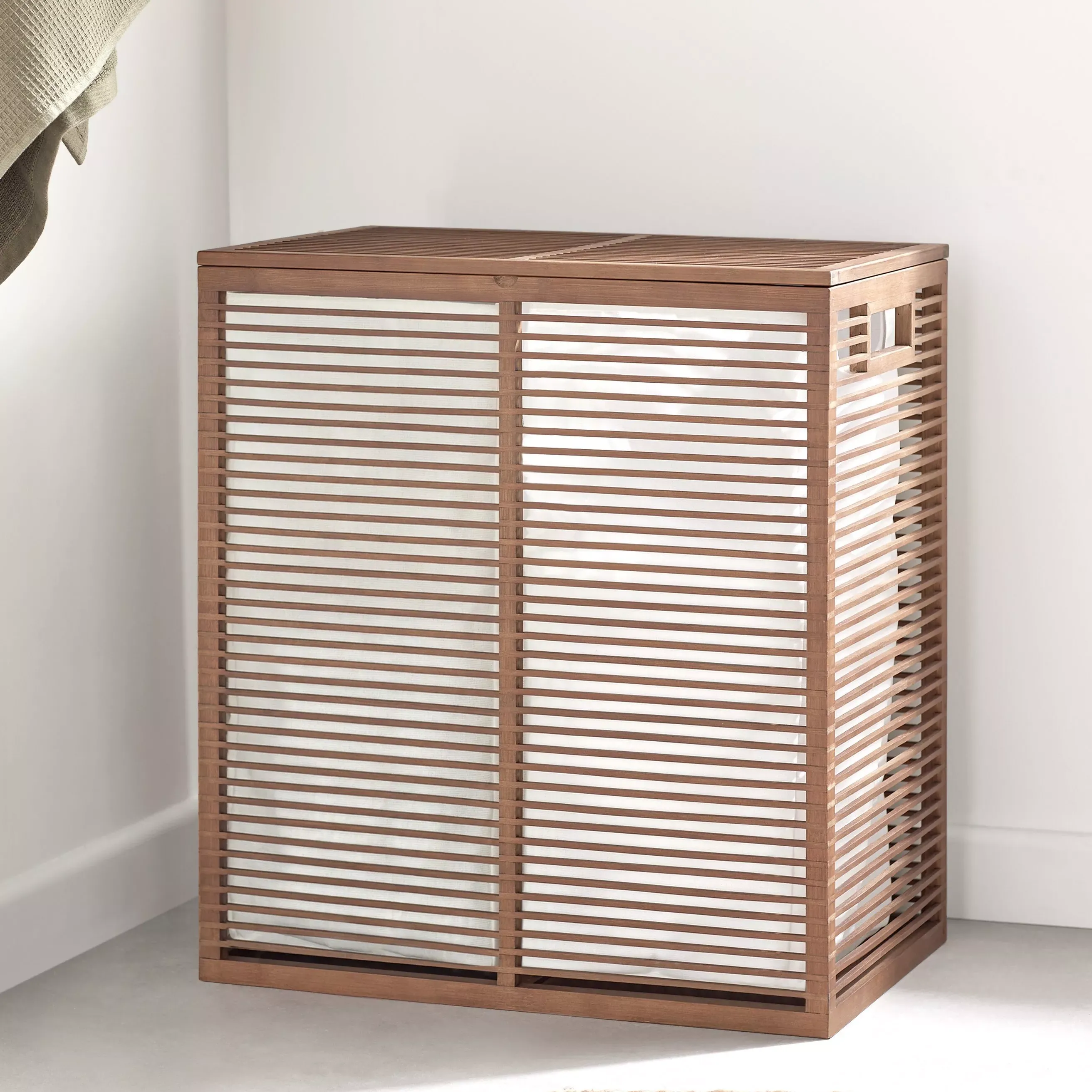 John Lewis Bamboo Double Laundry Hamper, Natural Dark