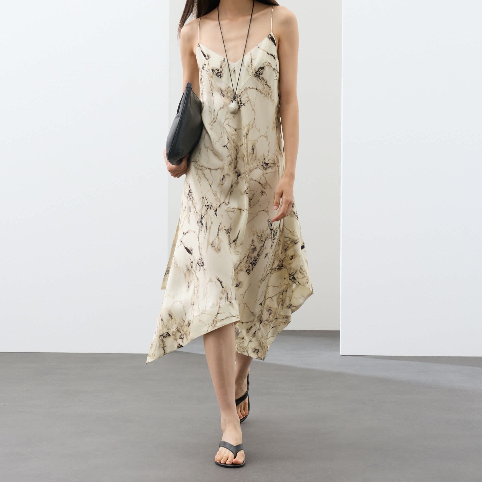 Cupro Rich Printed Asymmetric Midi Slip Dress
