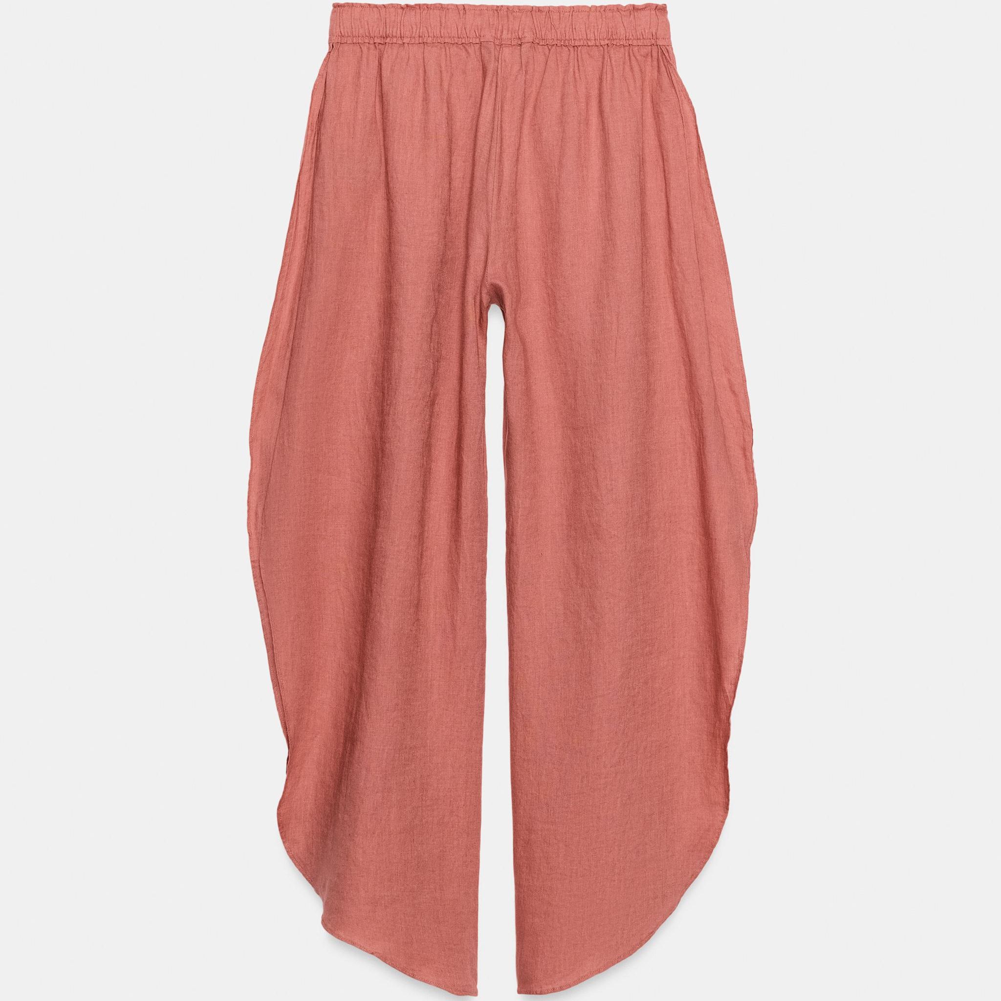 100% Linen Trousers With Vents Zw Collection - Coral - Xs