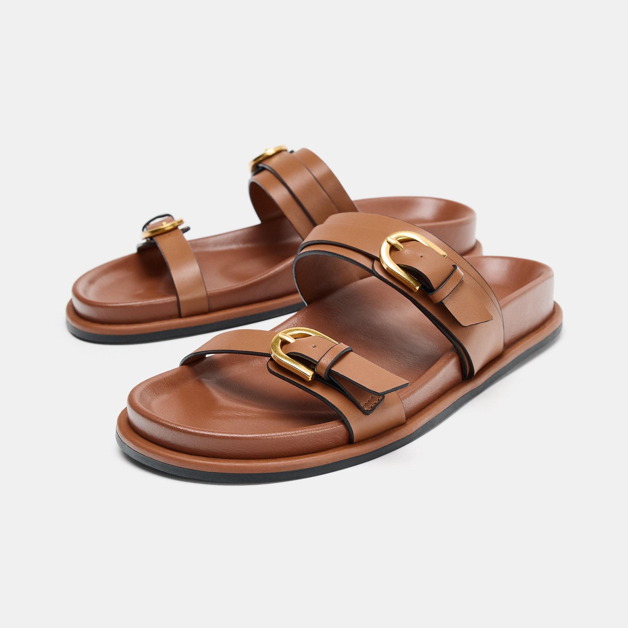 Sandals With Buckle Detail - Brown - 2