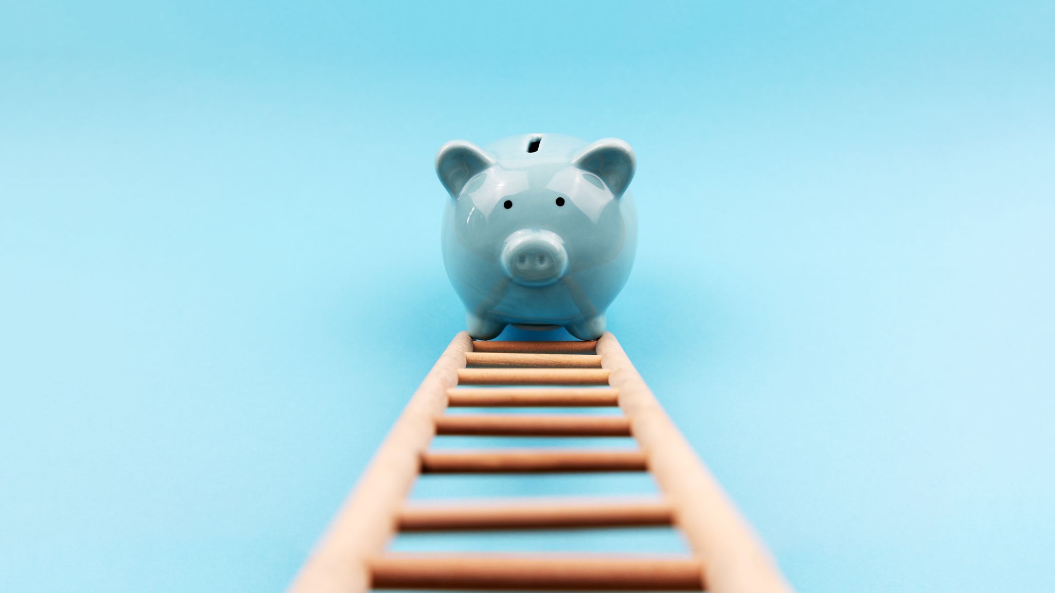 a ladder with a piggy bank at the end