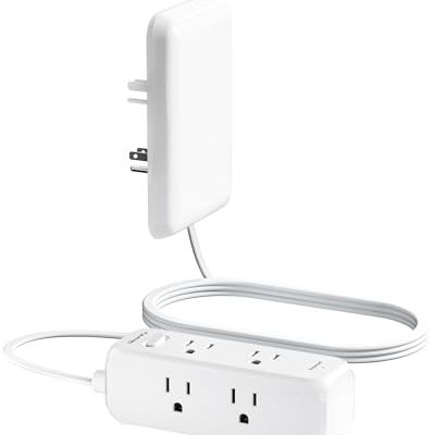 Olcorife Flat Extension Cord With Outlet Cover, Flat Plug Power Strip With 6 Outlets, 3 Ft Cord Hidden Outlet Extender for Tight Spaces