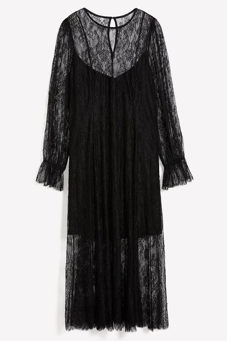 Penningtons Black Sheer Lace Midi Dress with Balloon Sleeves