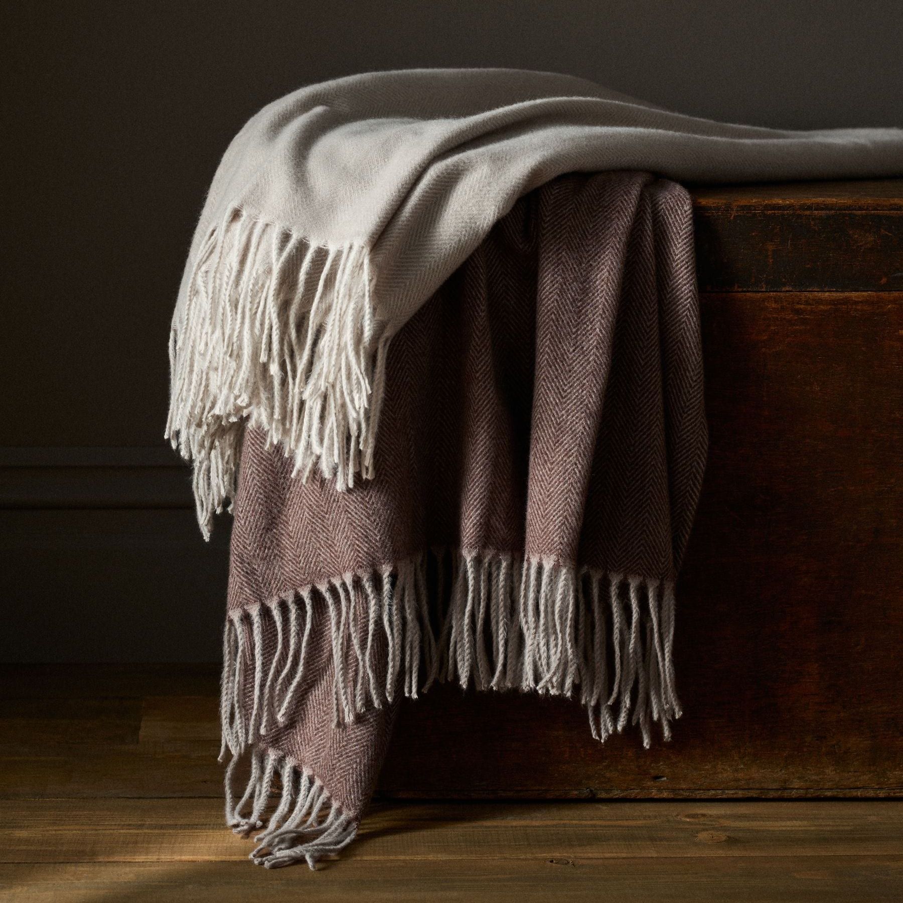 The Set 2 Pack Chocolate/natural Herringbone Throws