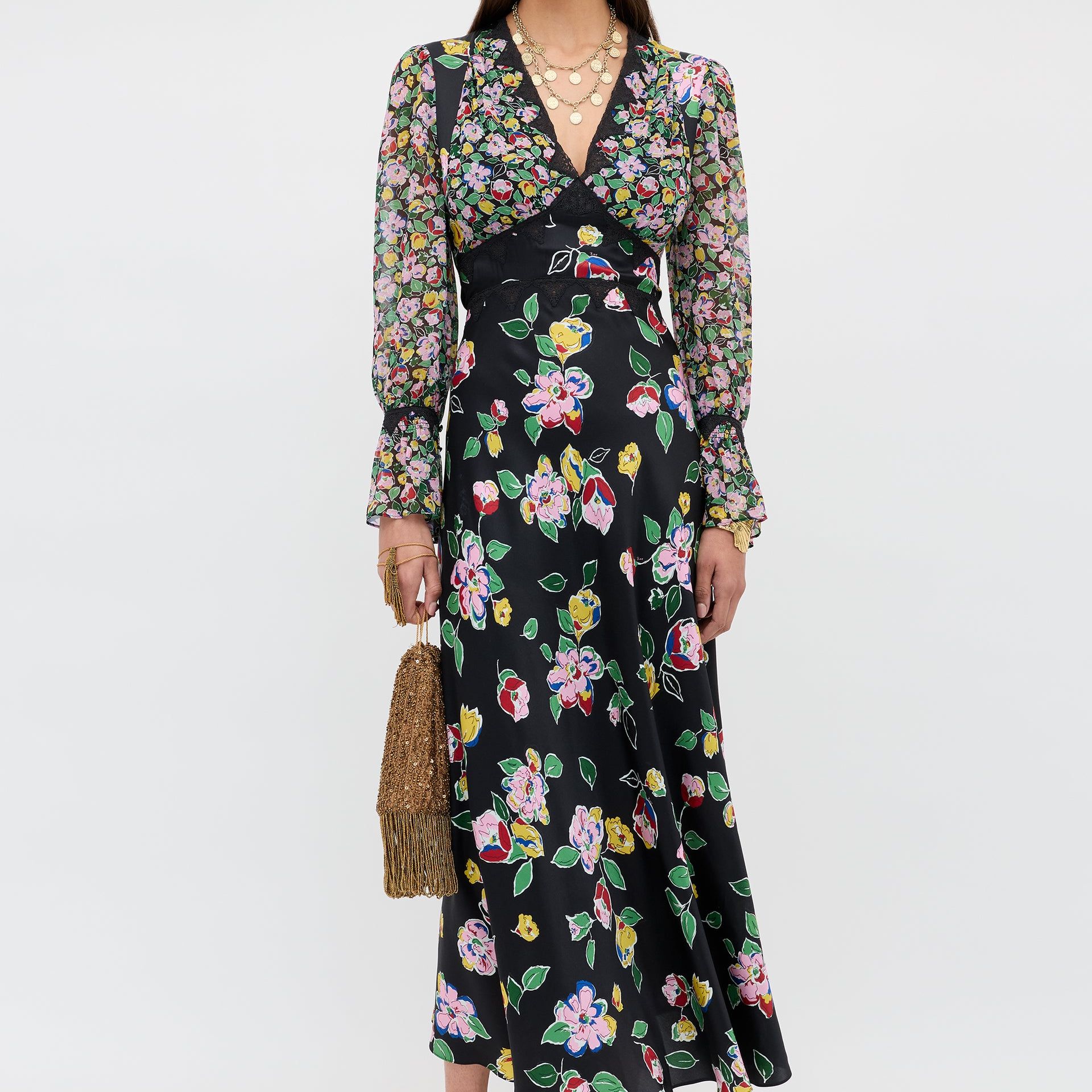 Arlena Silk-Satin Dress in Kimmie Mix Black