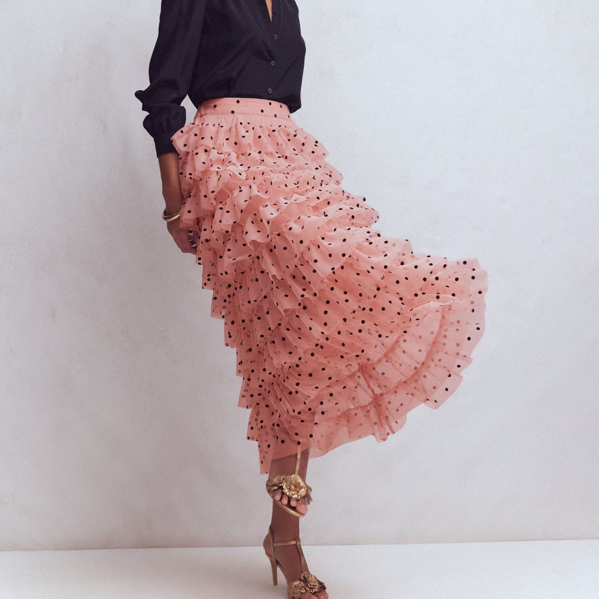 Tulle Tiered Skirt-Pink Painted Dot