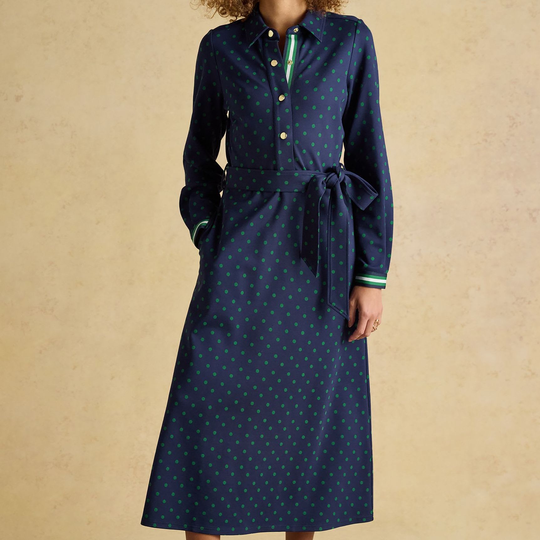 Polka Dot Button Front Midi Shirt Dress