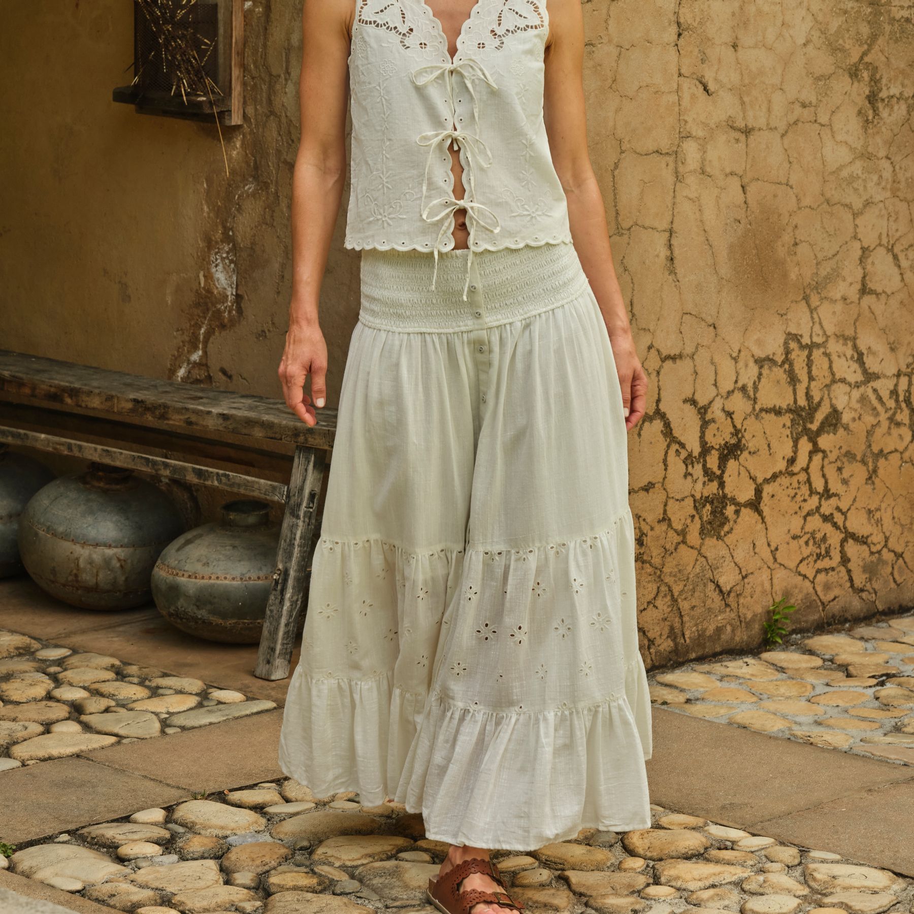 Rhea Ivory Cutwork Maxi Skirt - Size 6 S