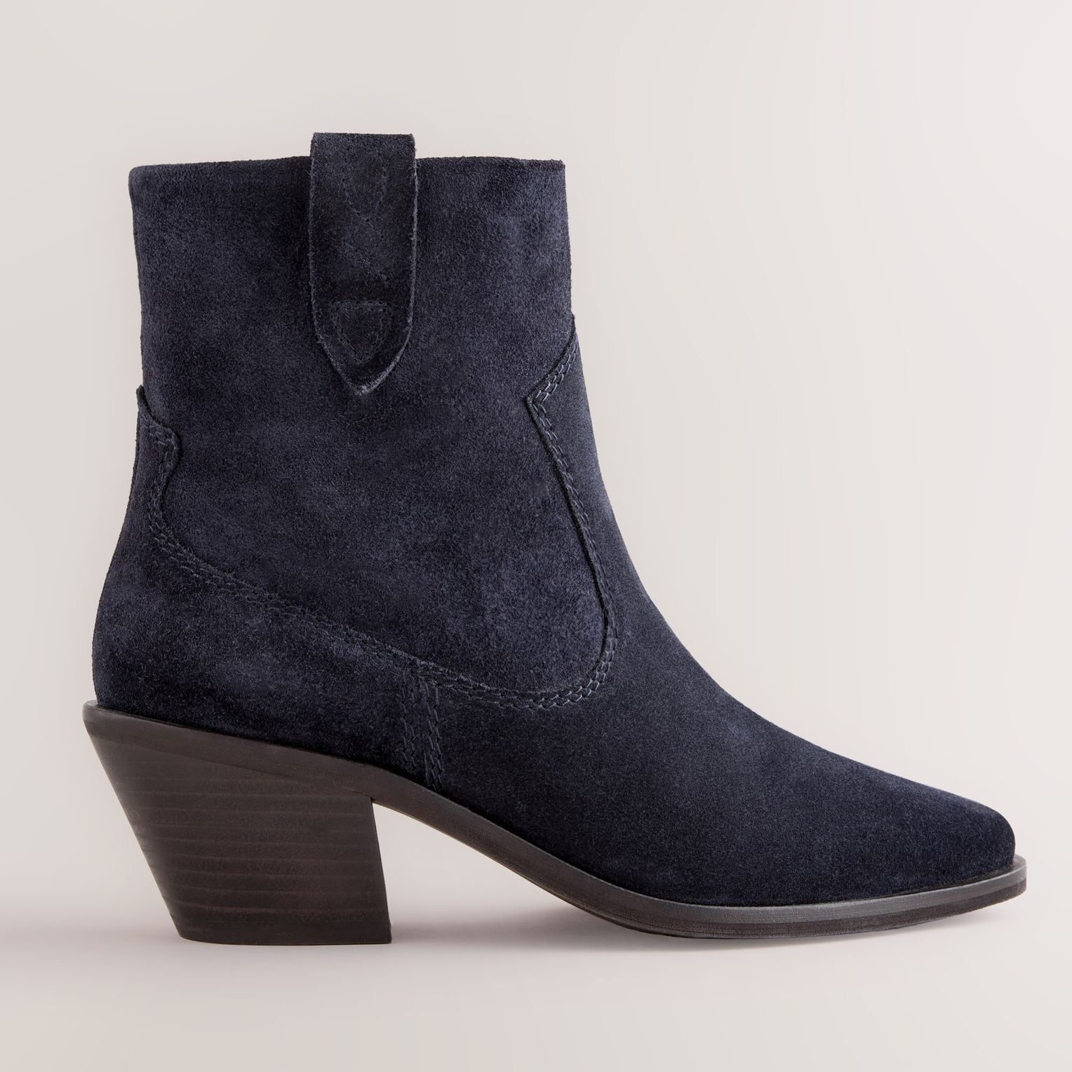 Navy Blue Suede Standard/wide Fit Cowboy Block Heel Ankle Boots
