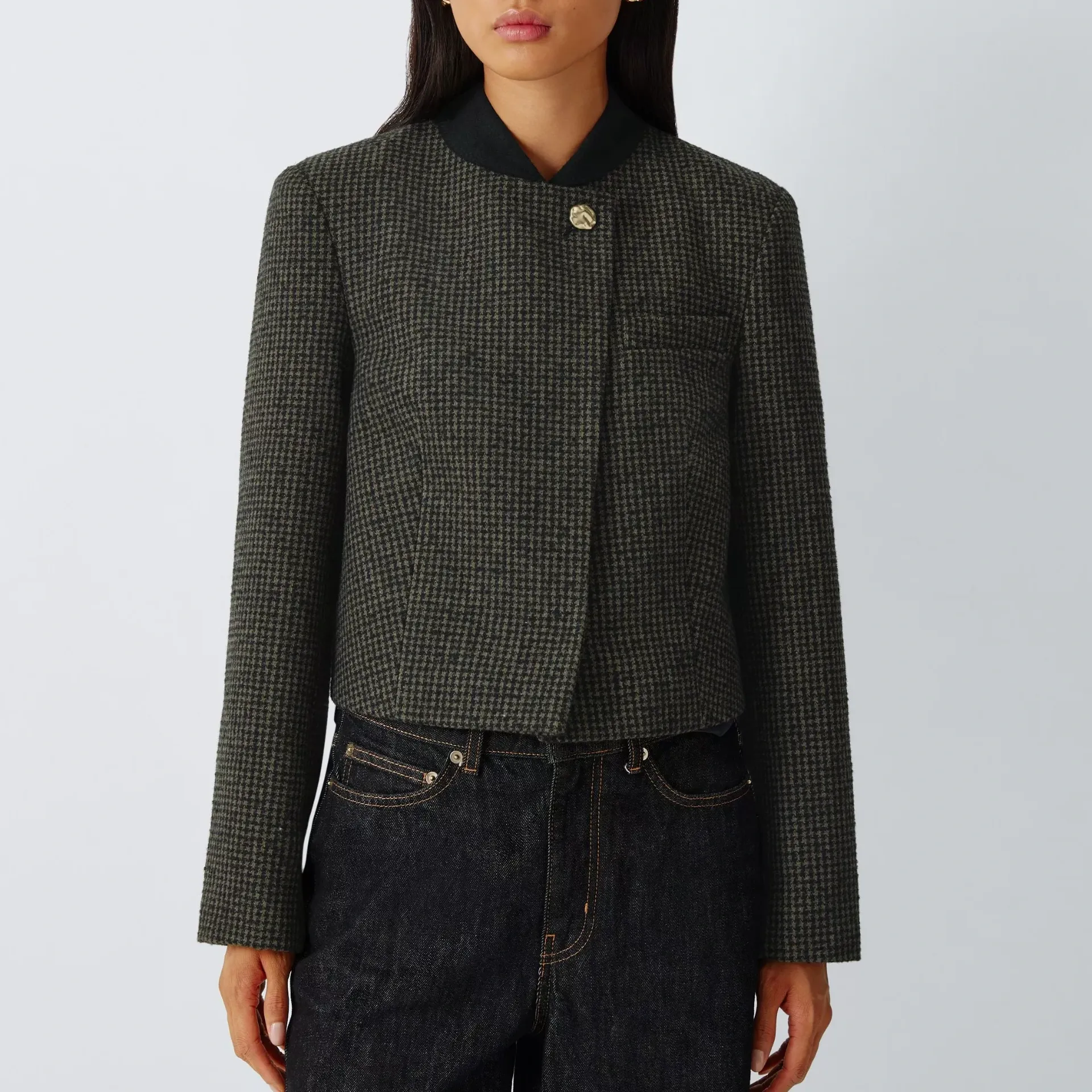 John Lewis Asymmetric High Neck Jacket, Puppytooth