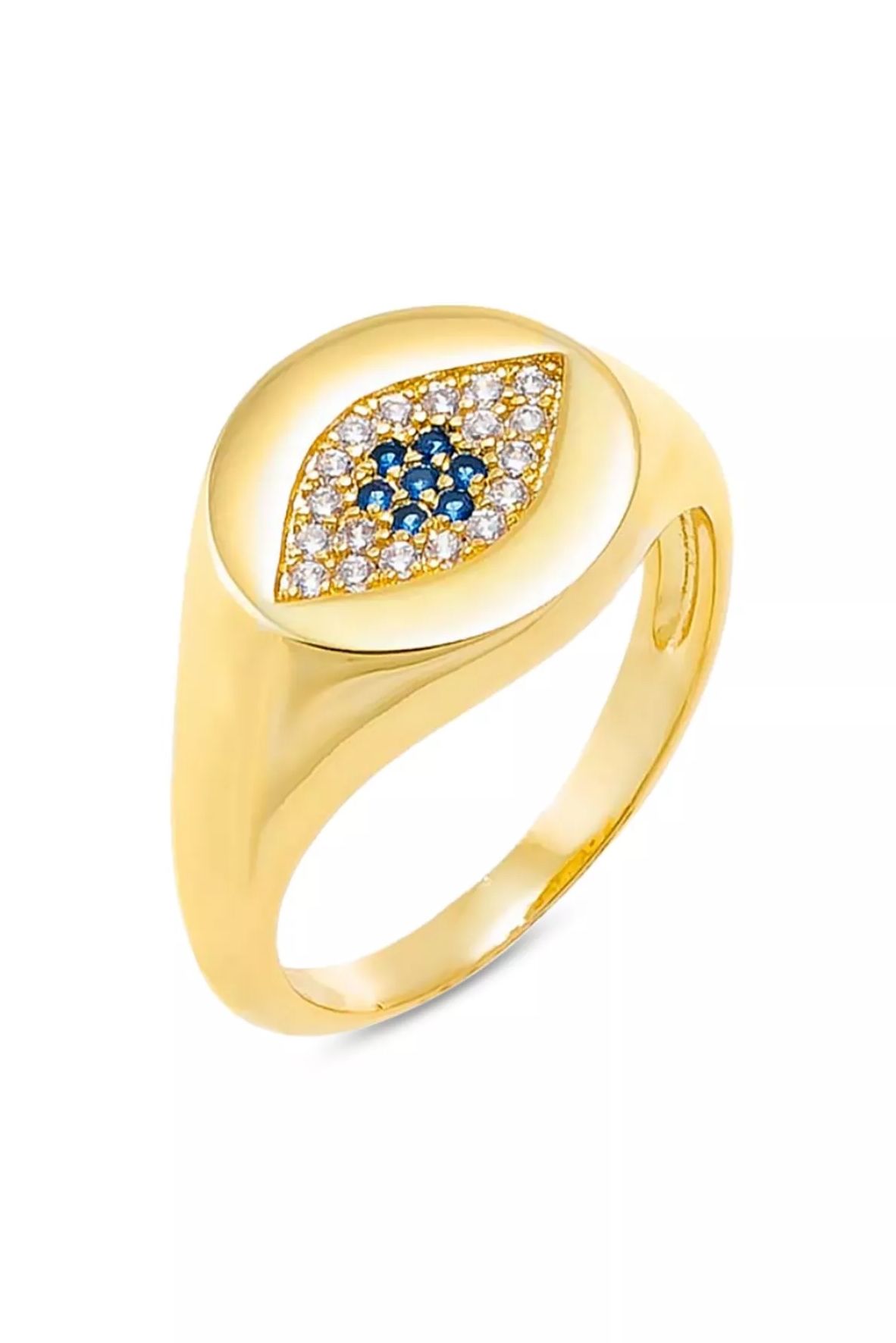 By Adina Eden Colored Pav&amp;eacute; Evil Eye Signet Pinky Ring