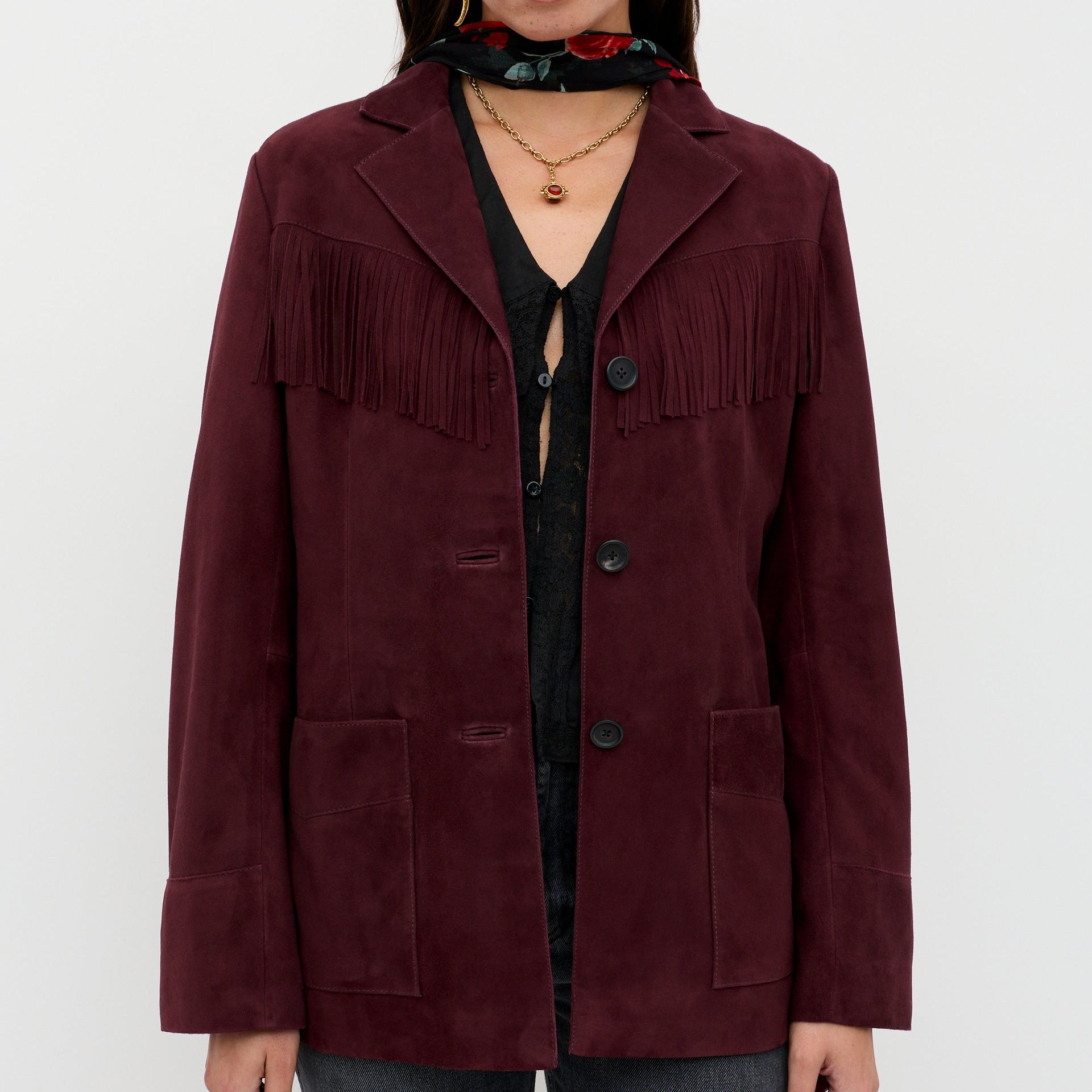 Teagan Suede Jacket in Burgundy Maroon
