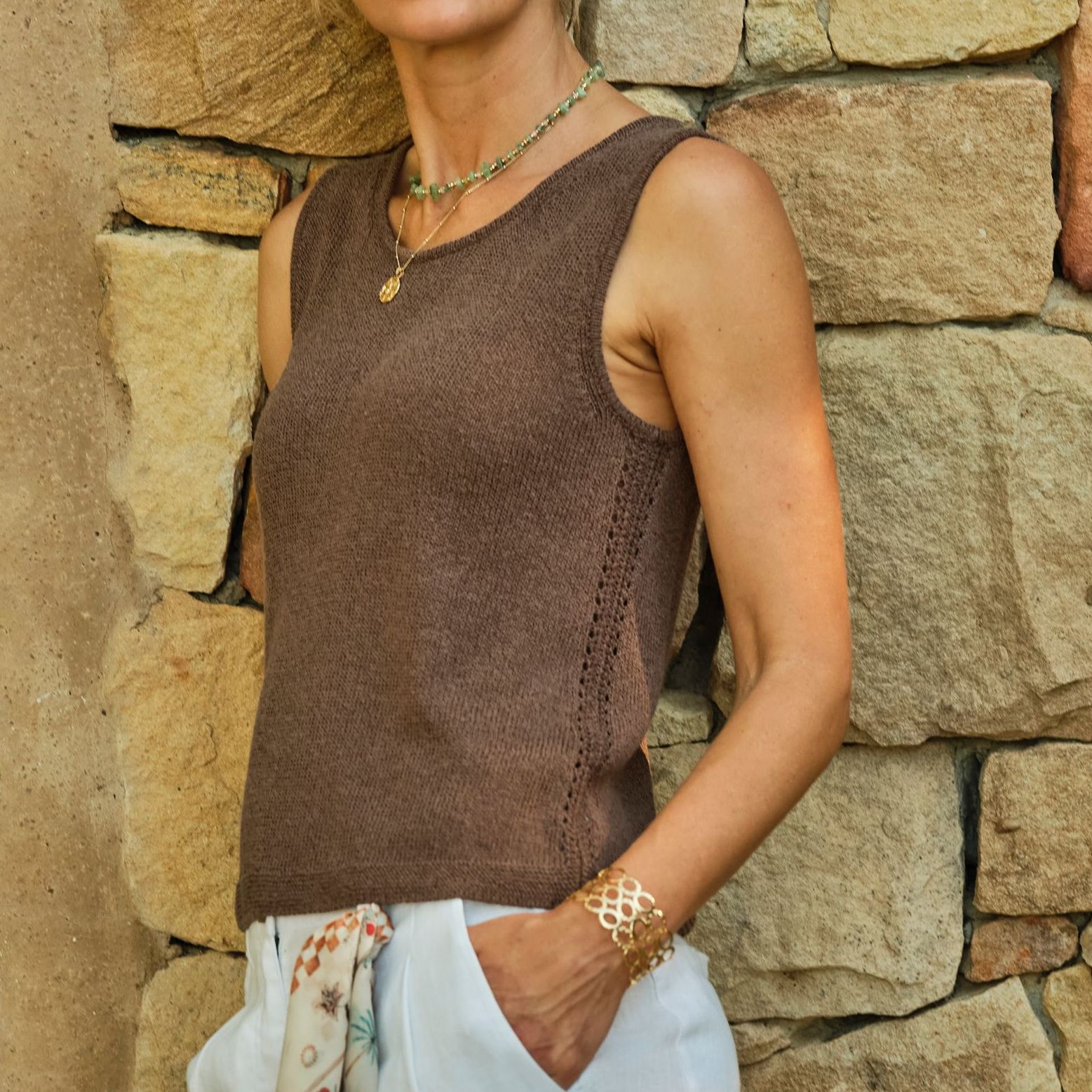 Bree Brown Knitted Tank Top - Size 6