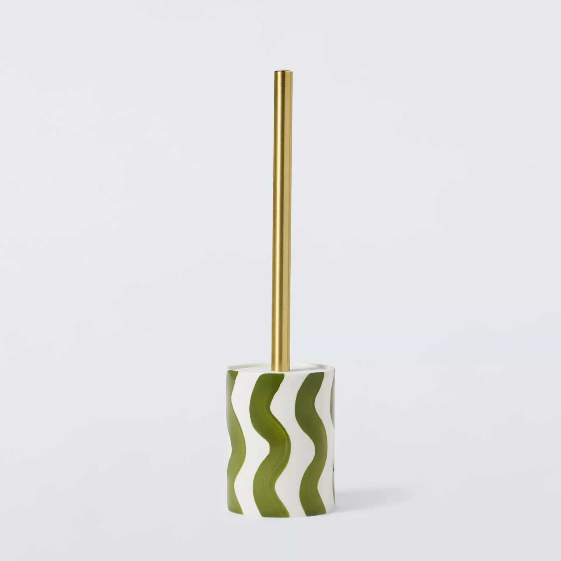 John Lewis Wavy Stripe Toilet Brush and Holder, Delft