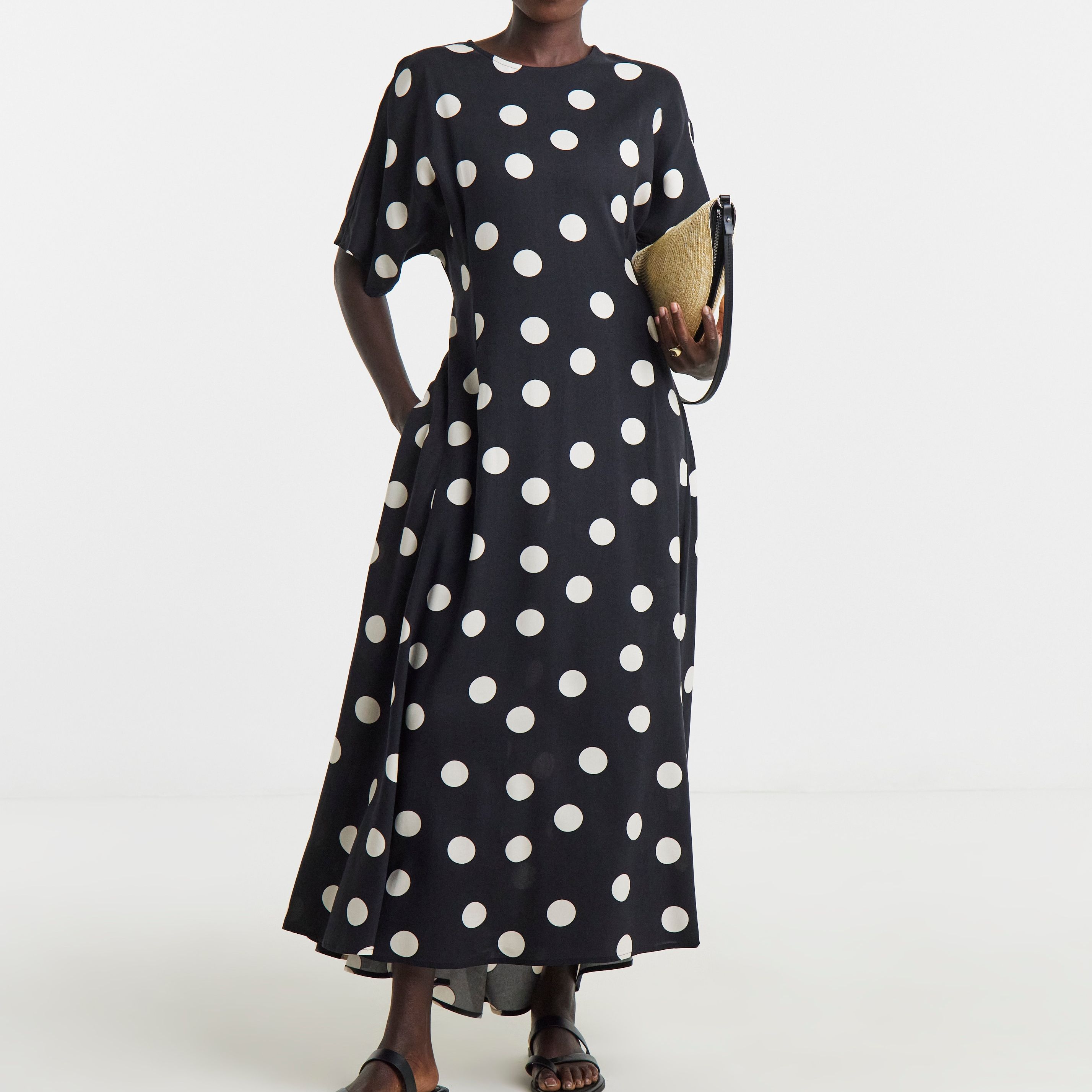 Mono Spot Print Cinched Waist Dress