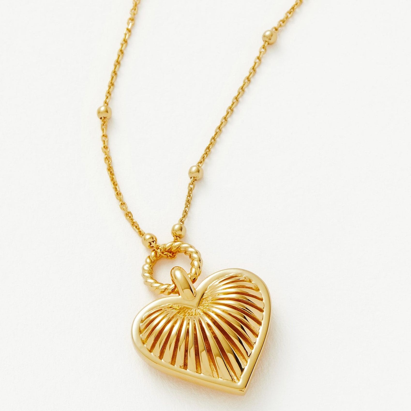 Ridge Heart Charm Pendant Necklace | 18ct Gold Plated - 18ct Gold Plated