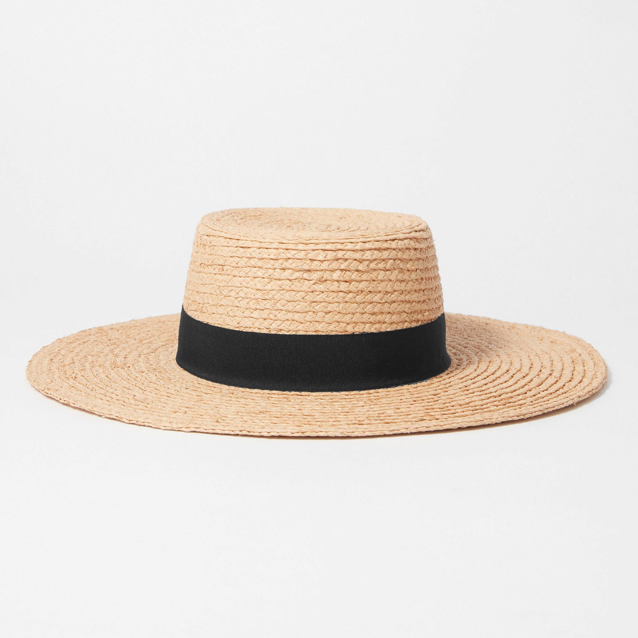 Grosgrain-Trimmed Raffia Straw Hat - Natural Straw