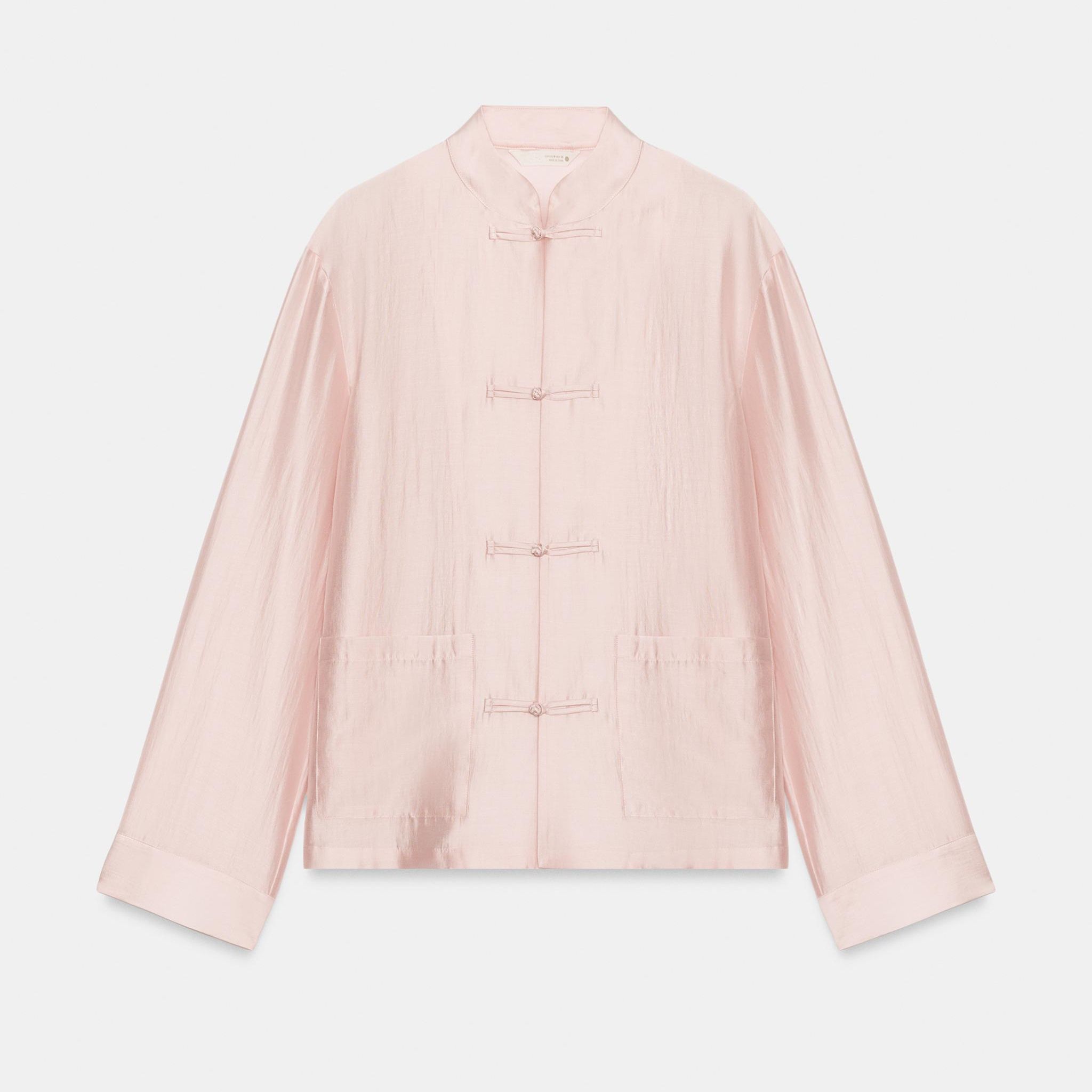 Zw Collection Satin Shirt With Frog Fastening - Pastel Pink - Xs