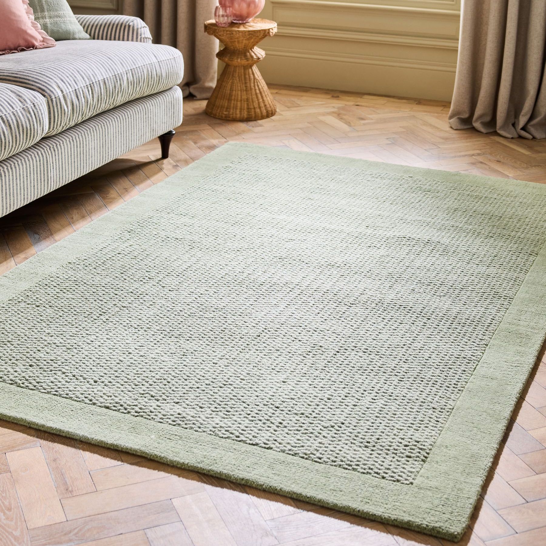 Green Sage Florence Border Wool Rug